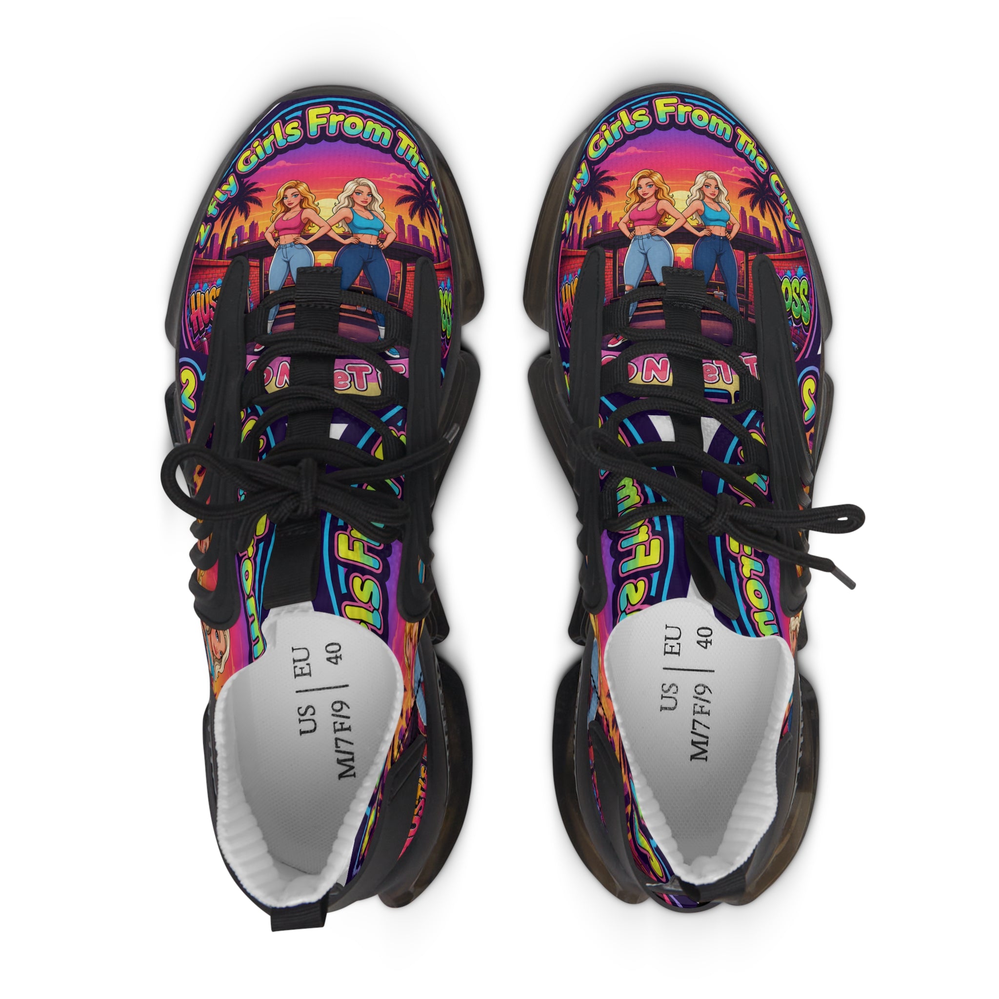 Women's Mesh Sneakers — Retro 'Girls From The City' Graphic Athletic Shoes