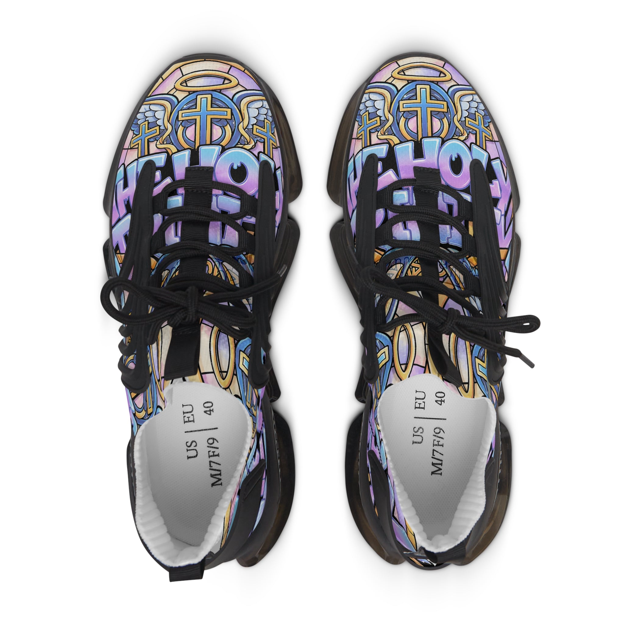 Men's Mesh Sneakers — "Holy Trinity " White Athletic Shoes with Pastel Graffiti Accent