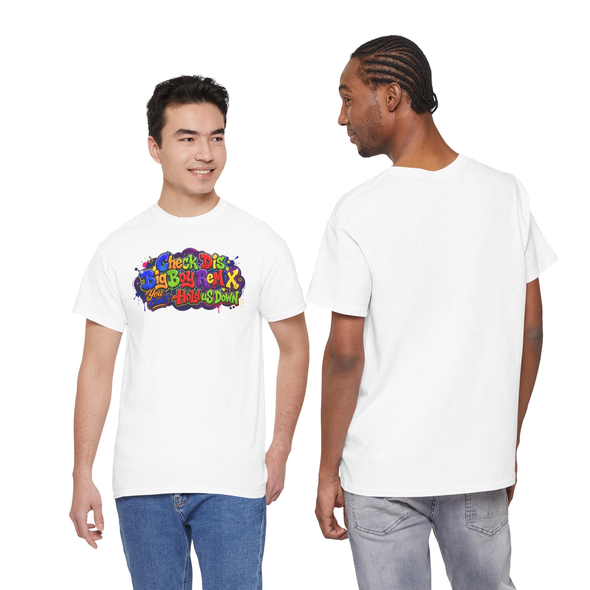 Graphic Tee — Colorful 'Check Dis Big Boy Remix' Retro Street Art T-Shirt