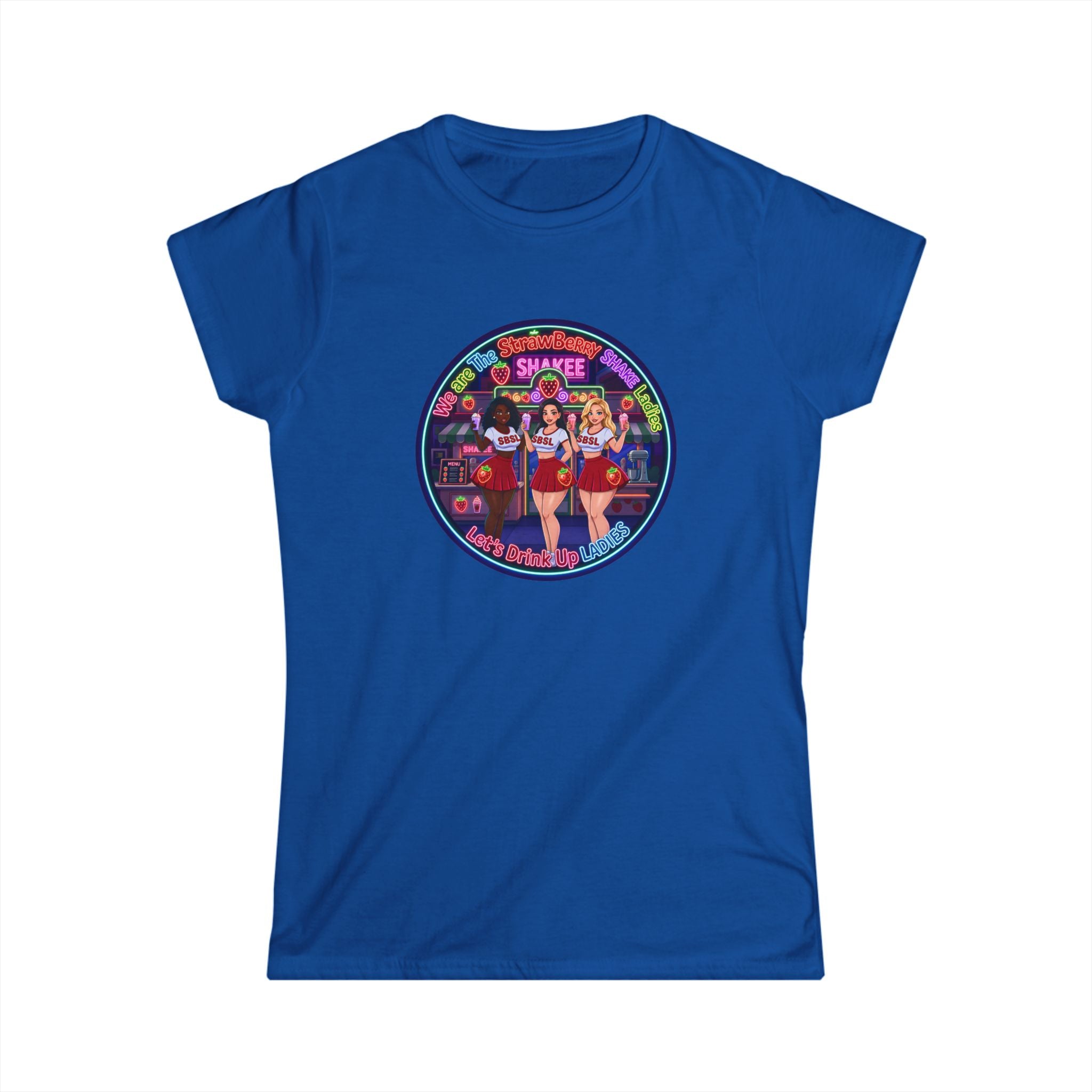 Women's Tee — Retro Pinup 'We Are The Strawberry Shake Ladies"' Band Graphic Tee