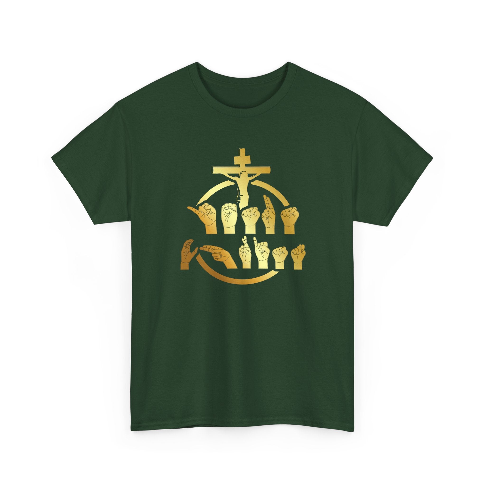 Christian Cross & Praying Hands T-Shirt — Gold Faith Design