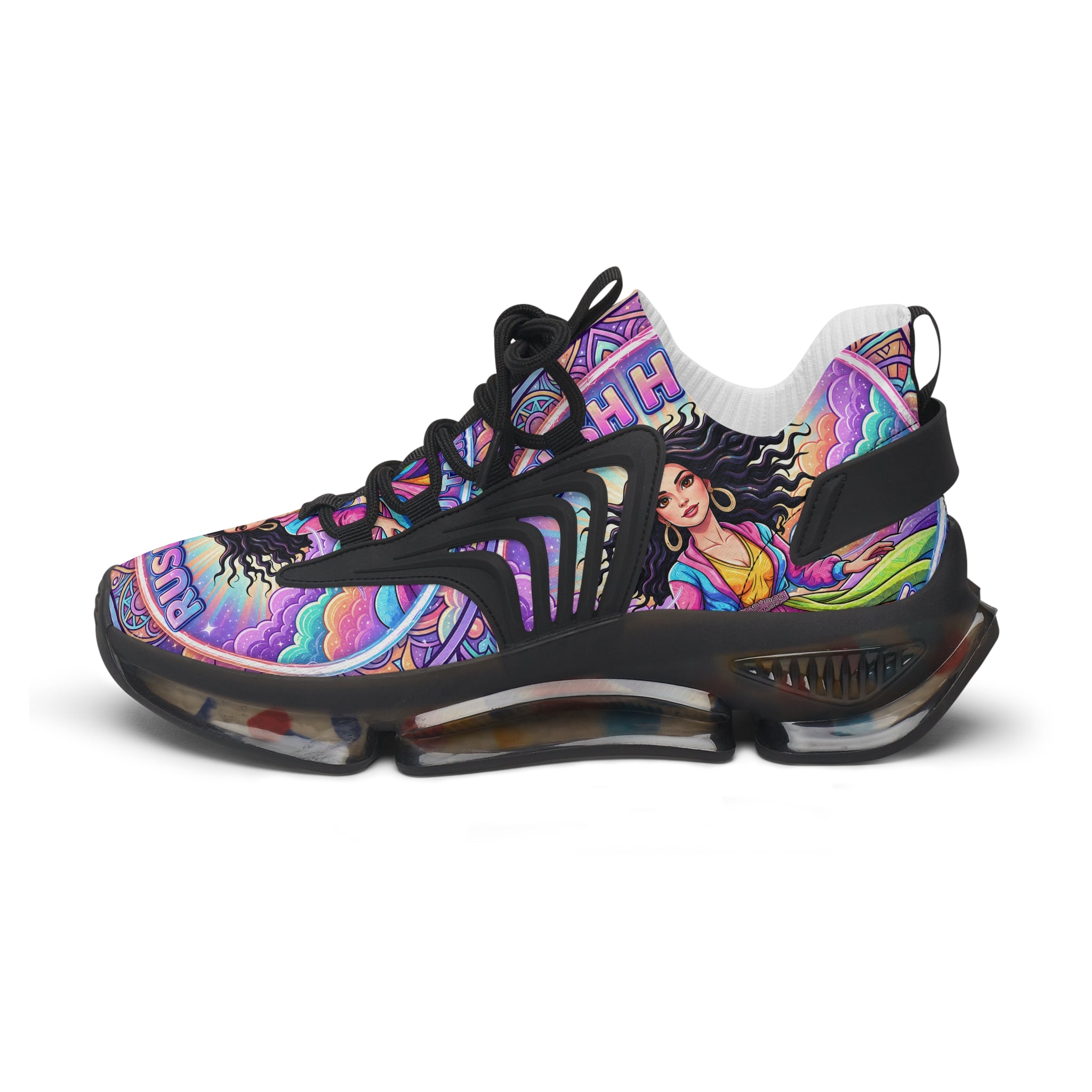 Mesh Sneakers — "Rush Hour "Vibrant Boho Goddess Graphic Women’s Athletic Shoes