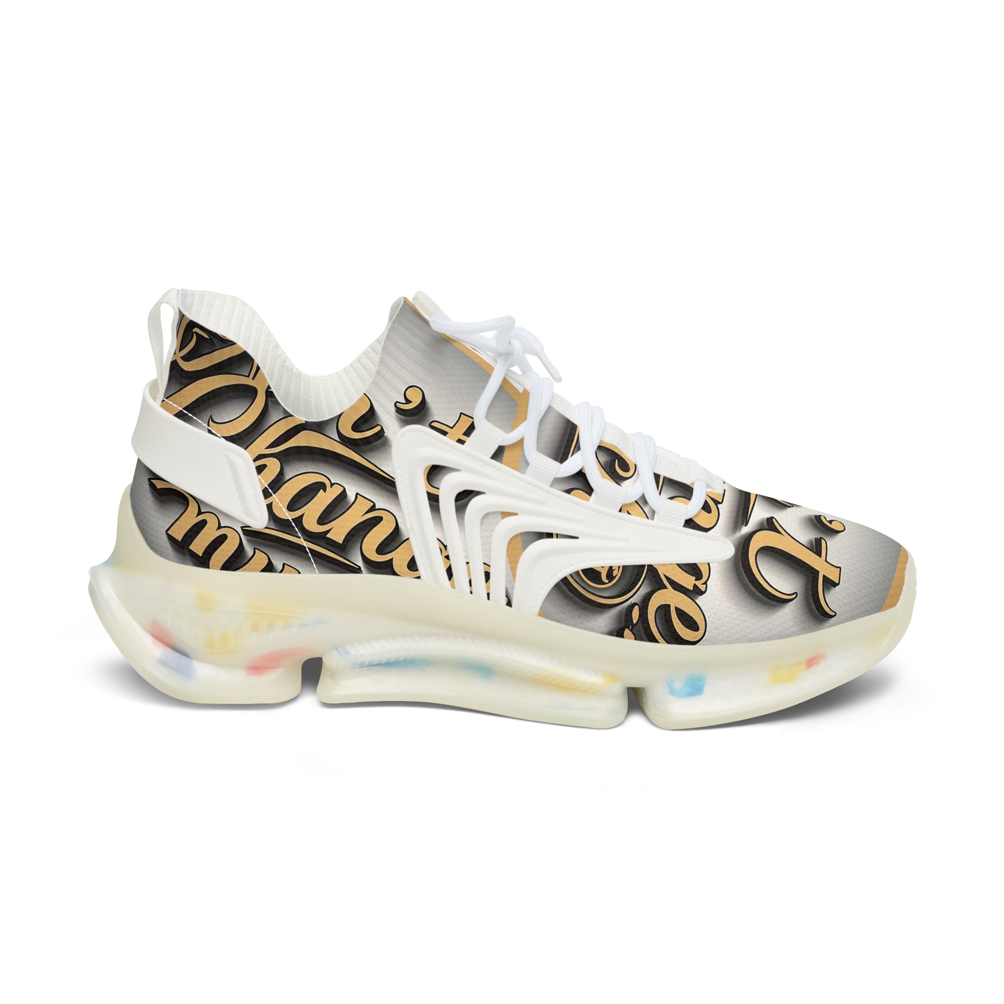 Women’s Mesh Sneakers — "Ain't  Change Much "Cream Script Logo Athletic Shoes