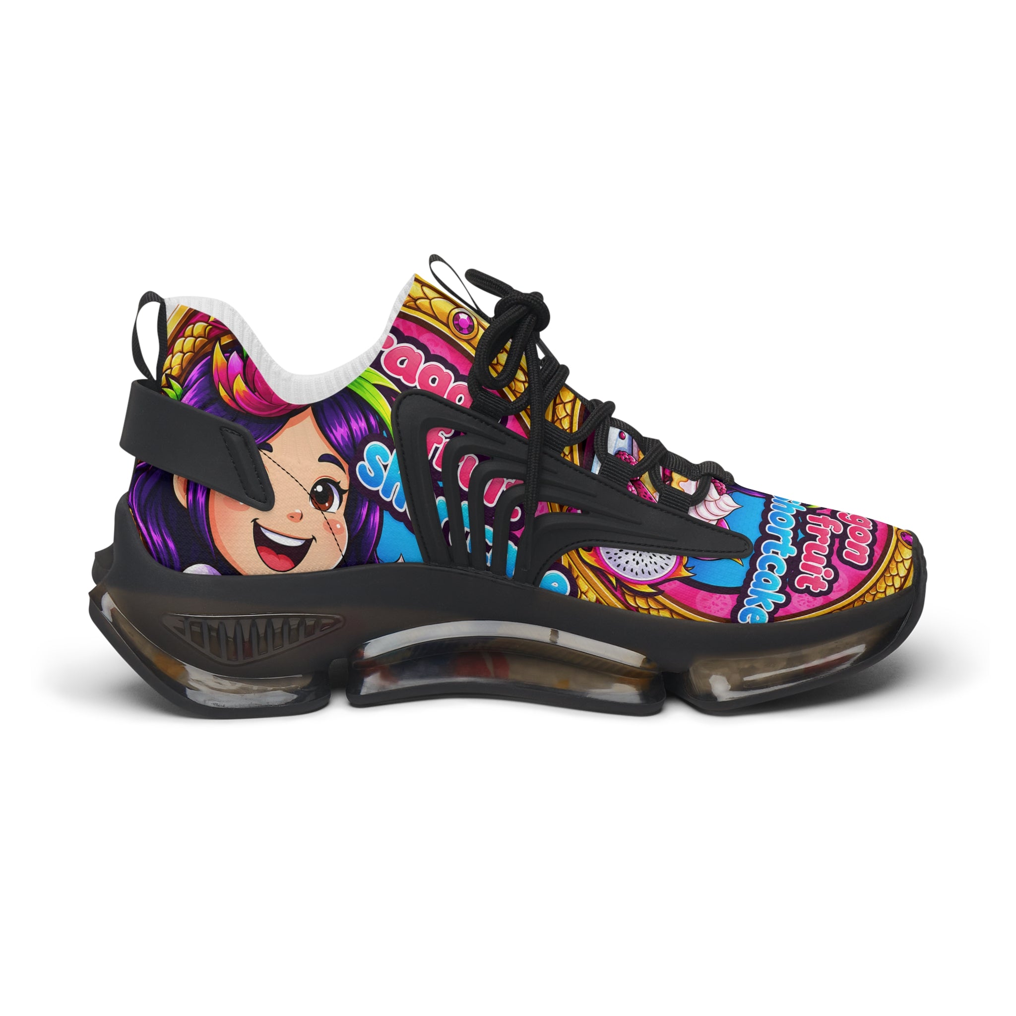 "Dragon Fruit Shortcake" Graphic Women's Mesh Sneakers — Colorful Cartoon Athletic Shoes