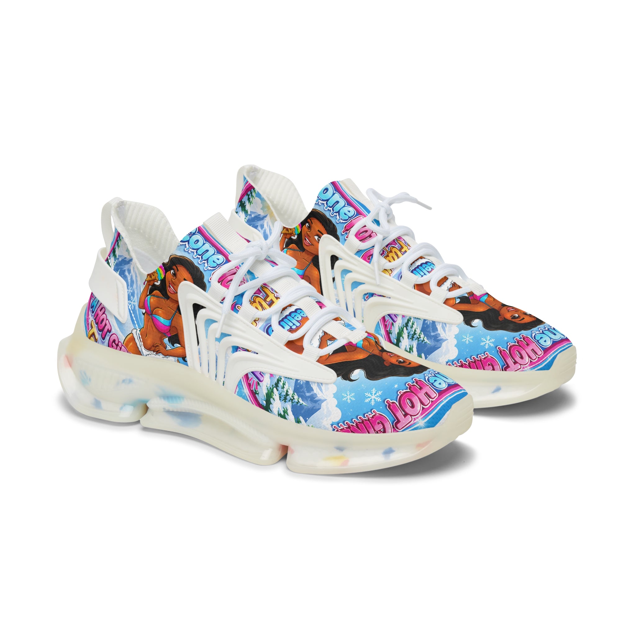 Mesh Sneakers —"Snow Cone Hot Girl " Tropical Ice Cream Girl Graphic