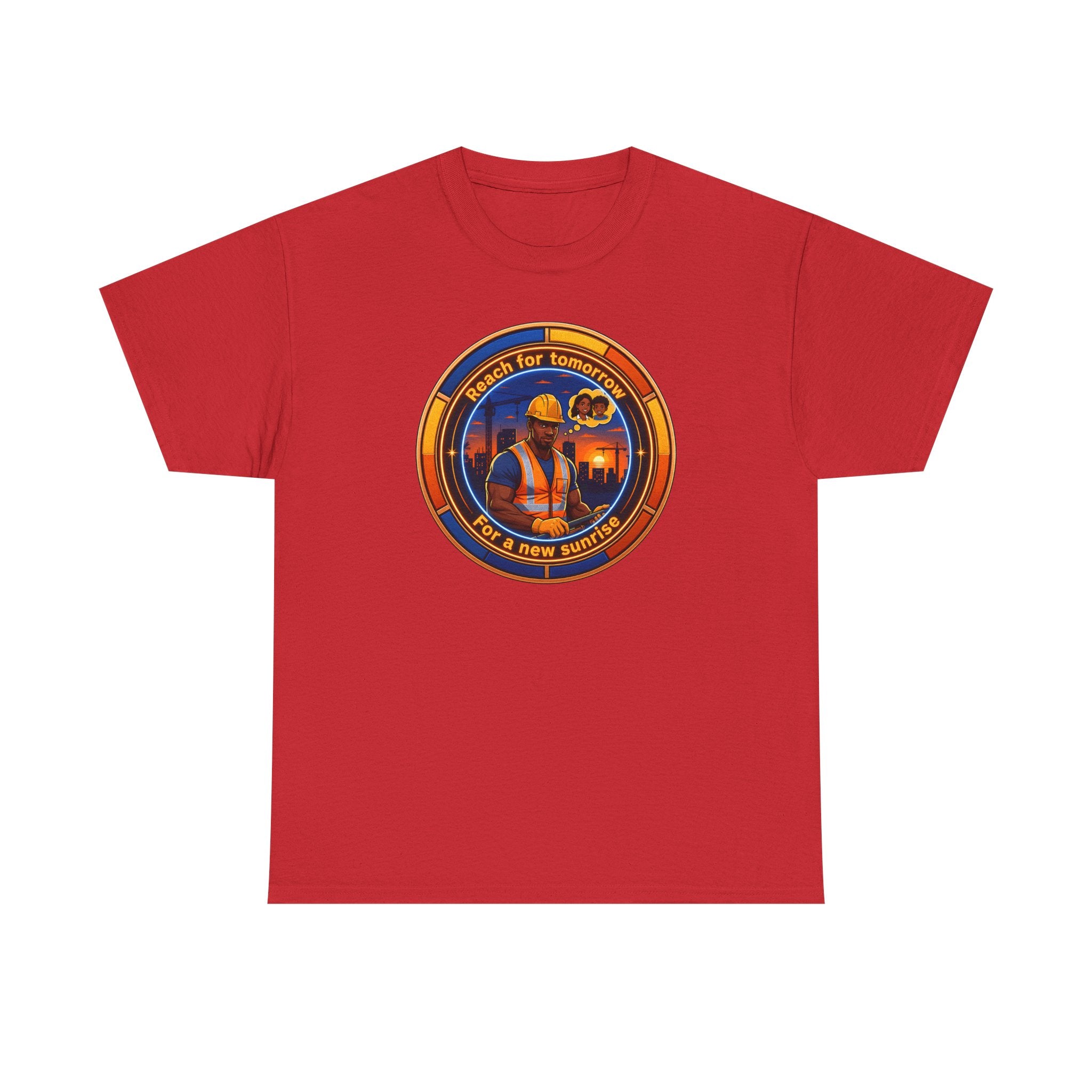 Construction Worker Sunset Tee — “Reach for Tomorrow ” Safety Crew T-Shirt