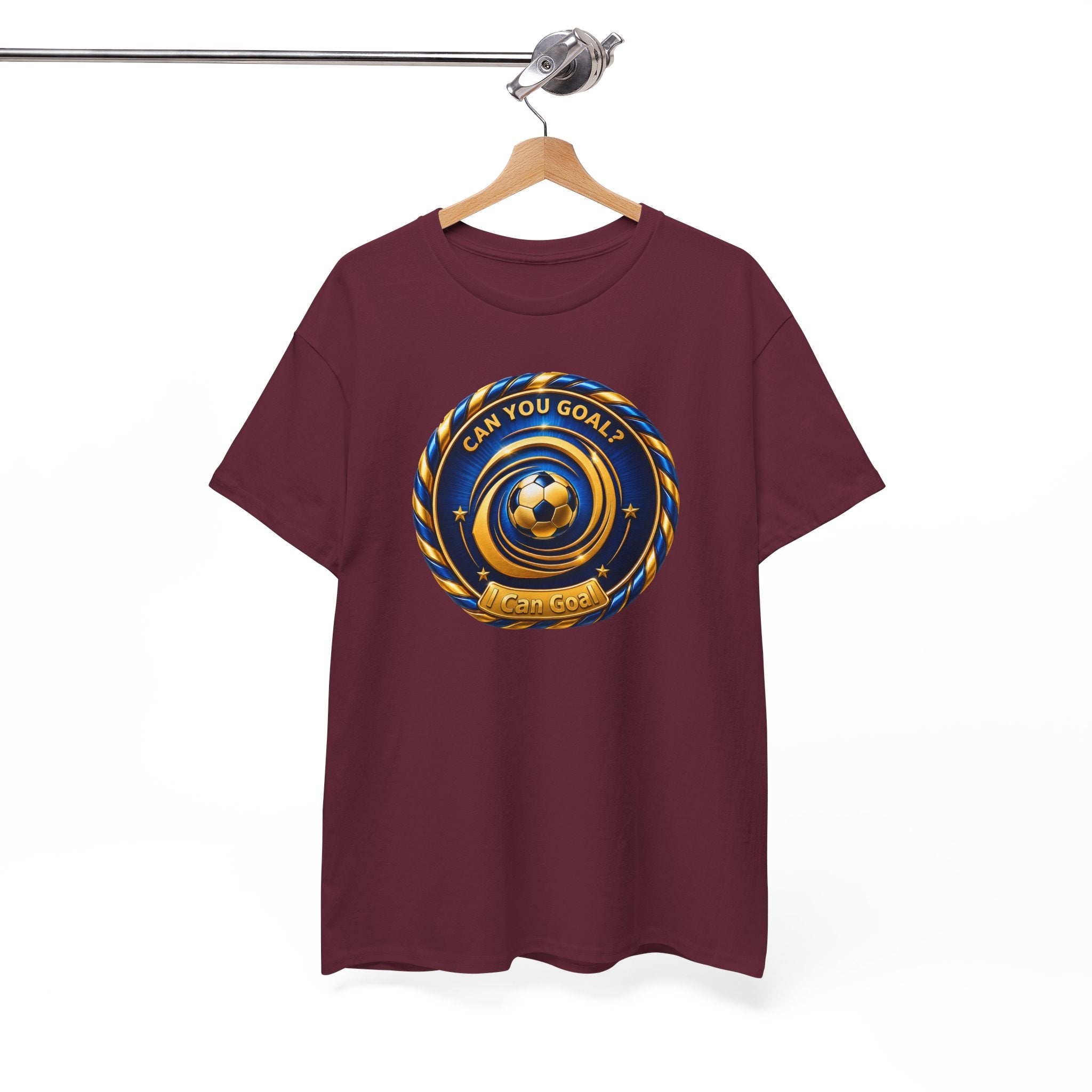 Soccer Badge Tee — "Can You Goal?" Graphic Soccer Shirt