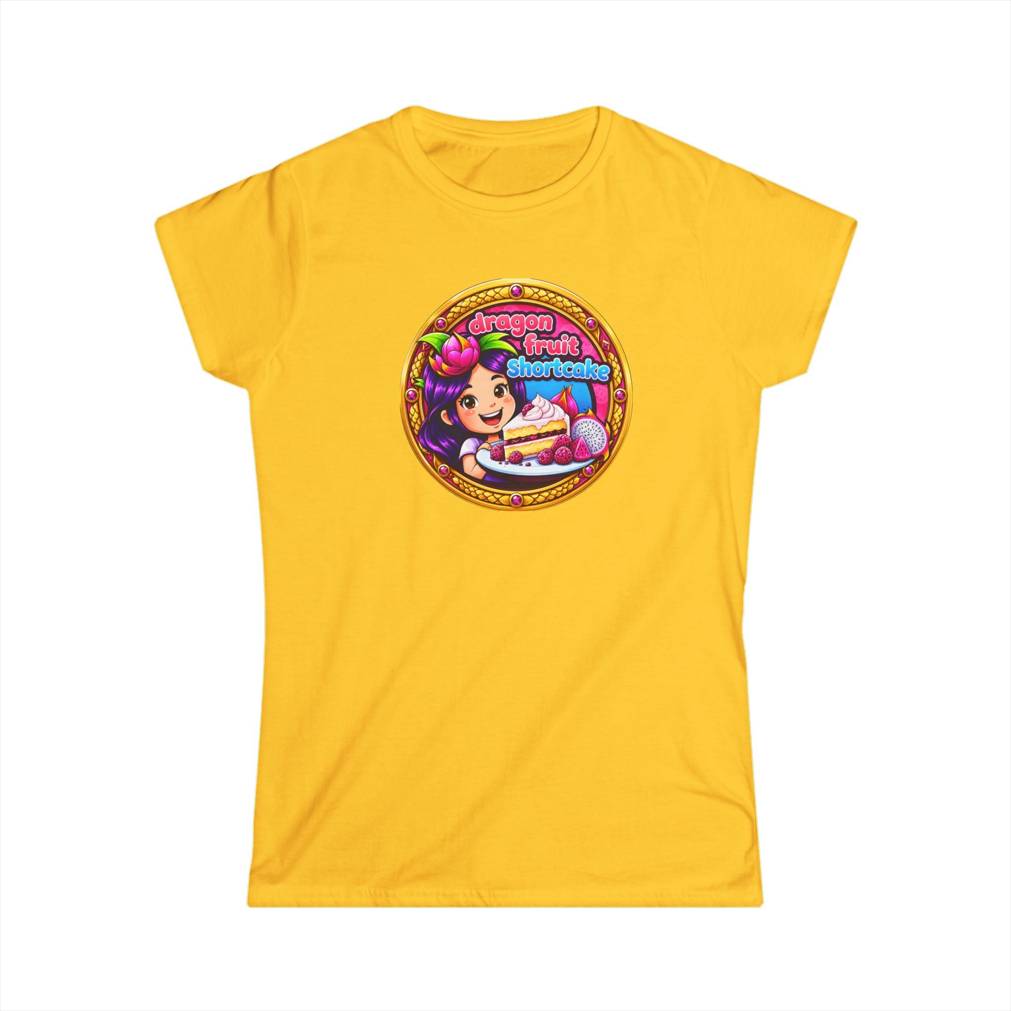 Women’s T‑Shirt — Cute Retro Girl with "Dragon Fruit Shortcake ” Graphic