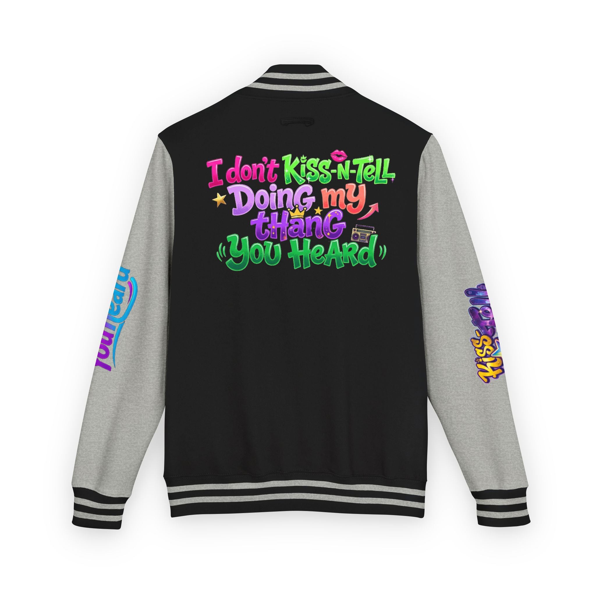 Letterman Jacket — "I Don't Kiss-N-Tell, Doing My Thang You Heard" Colorful Streetwear