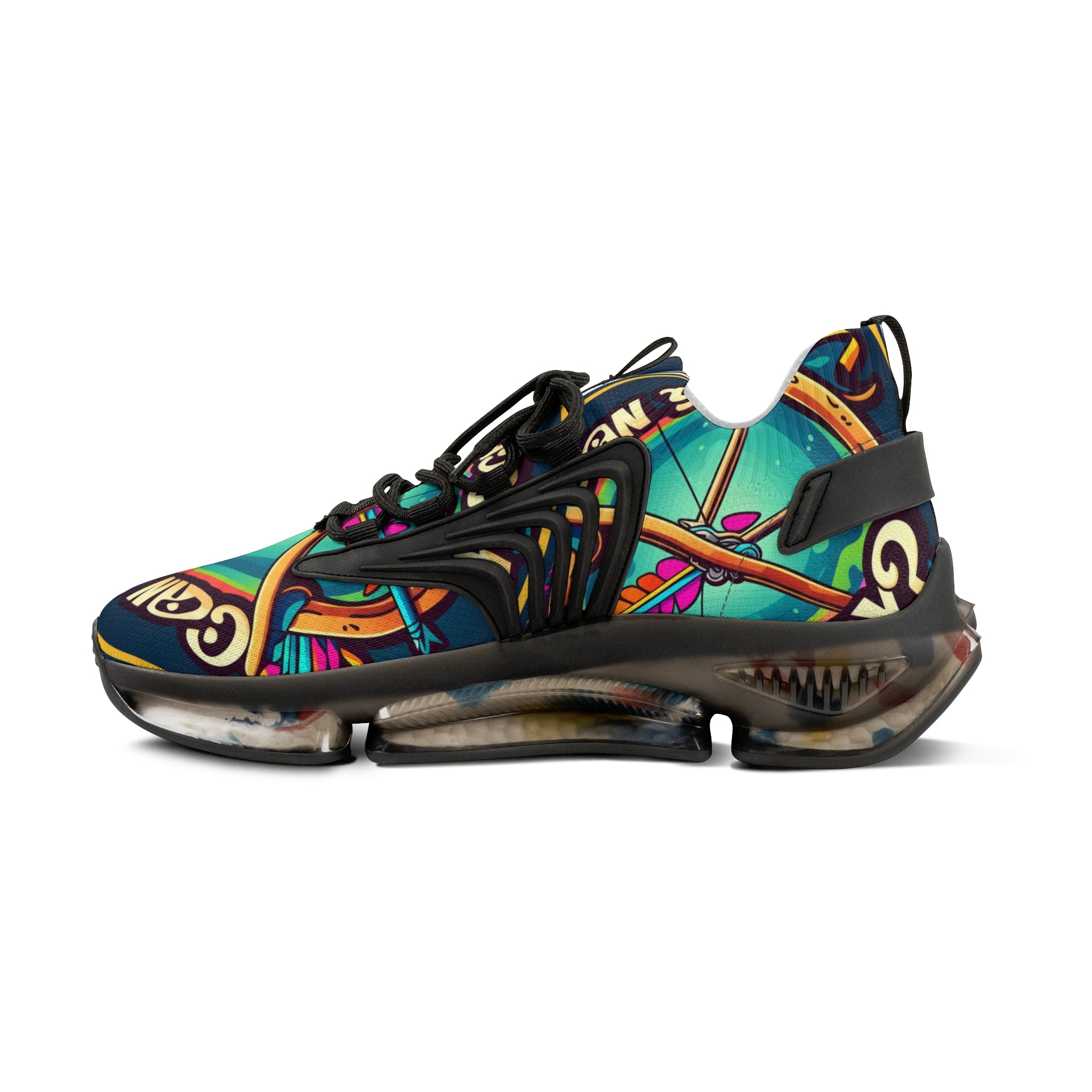 Men's Mesh Sneakers —" Can You Archery "Retro Cosmic Graphic Athletic Shoes