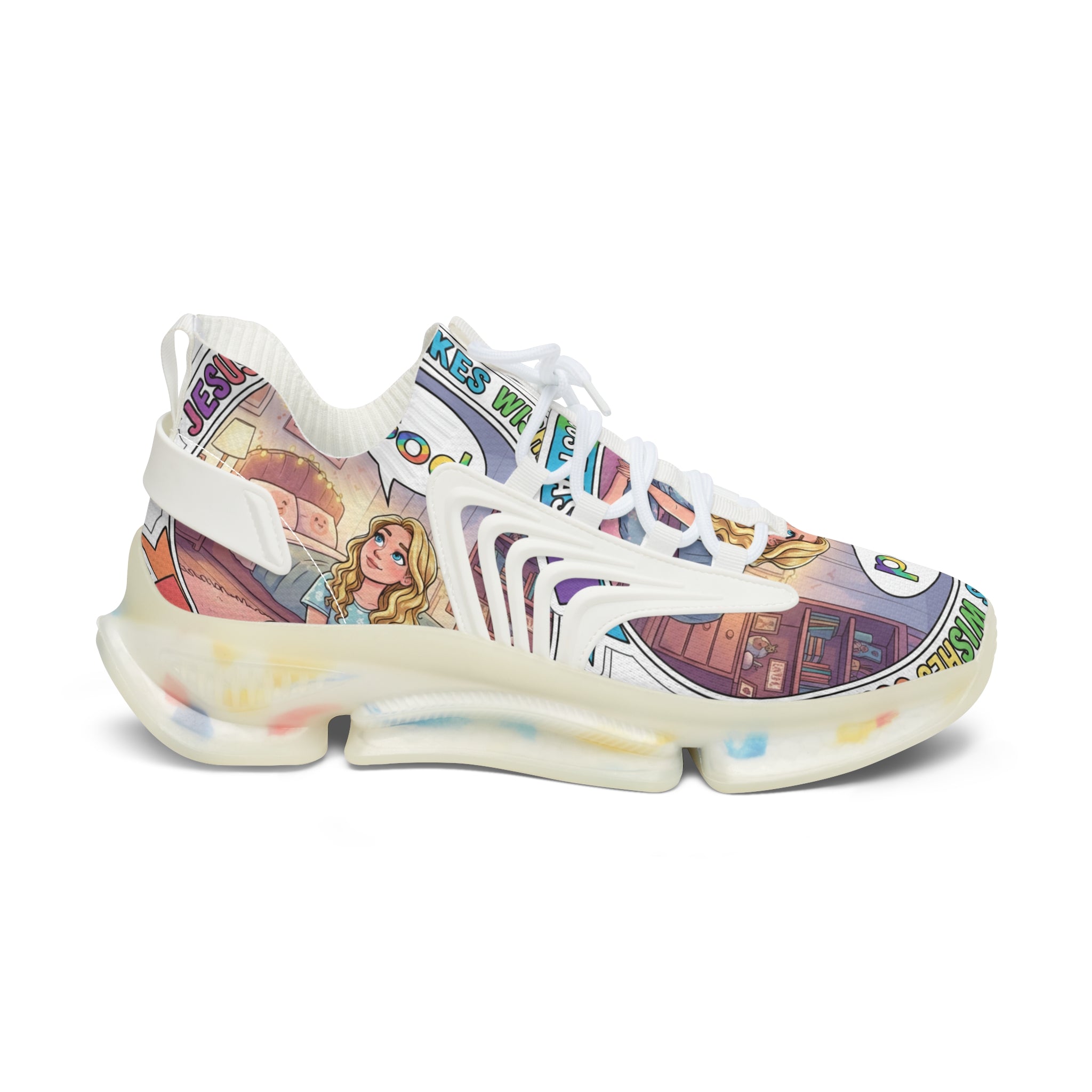 Mesh Sneakers — Inspirational 'Jesus Christ Makes Wishes Come True" Graphic Women's Trainers