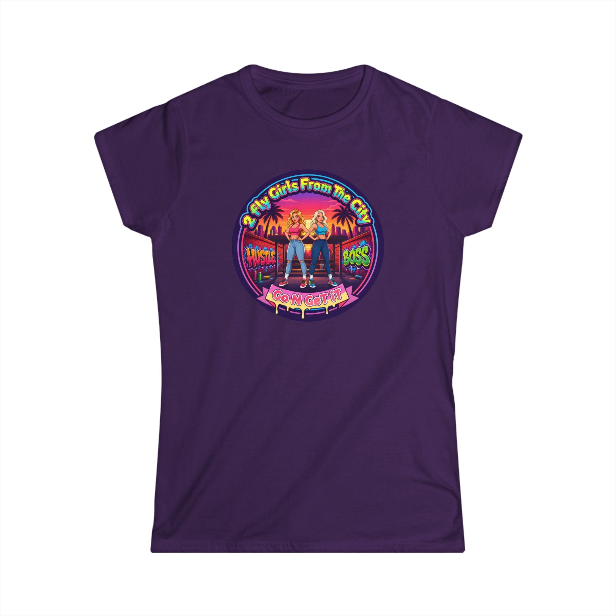 Retro '2 Fly Girls From The City"  Graphic Tee - 80s Sunset Rock Band Vibe