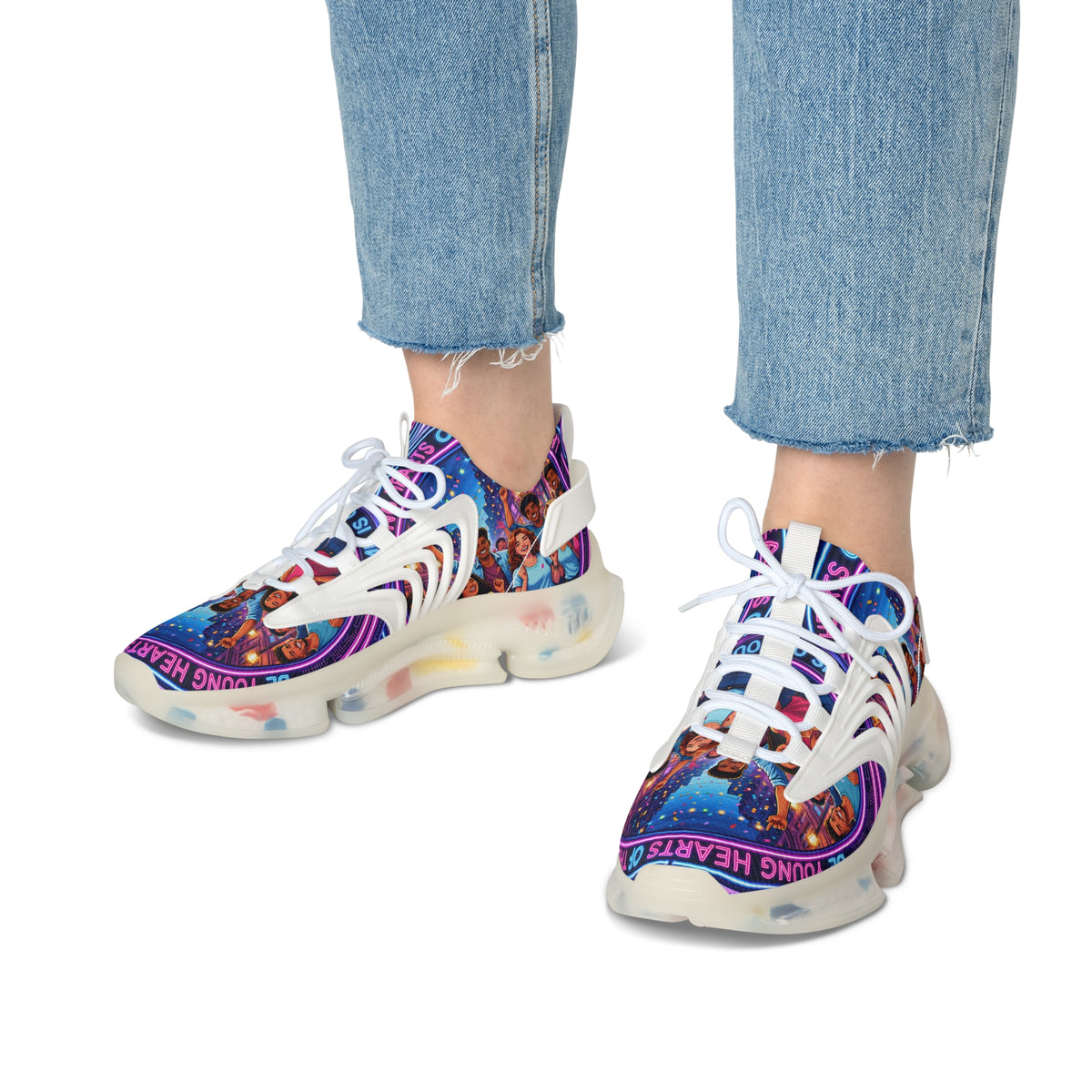 Women’s Mesh Sneakers — Colorful 'Be Young Of Hearts of the Night' Graphic Athletic Shoes