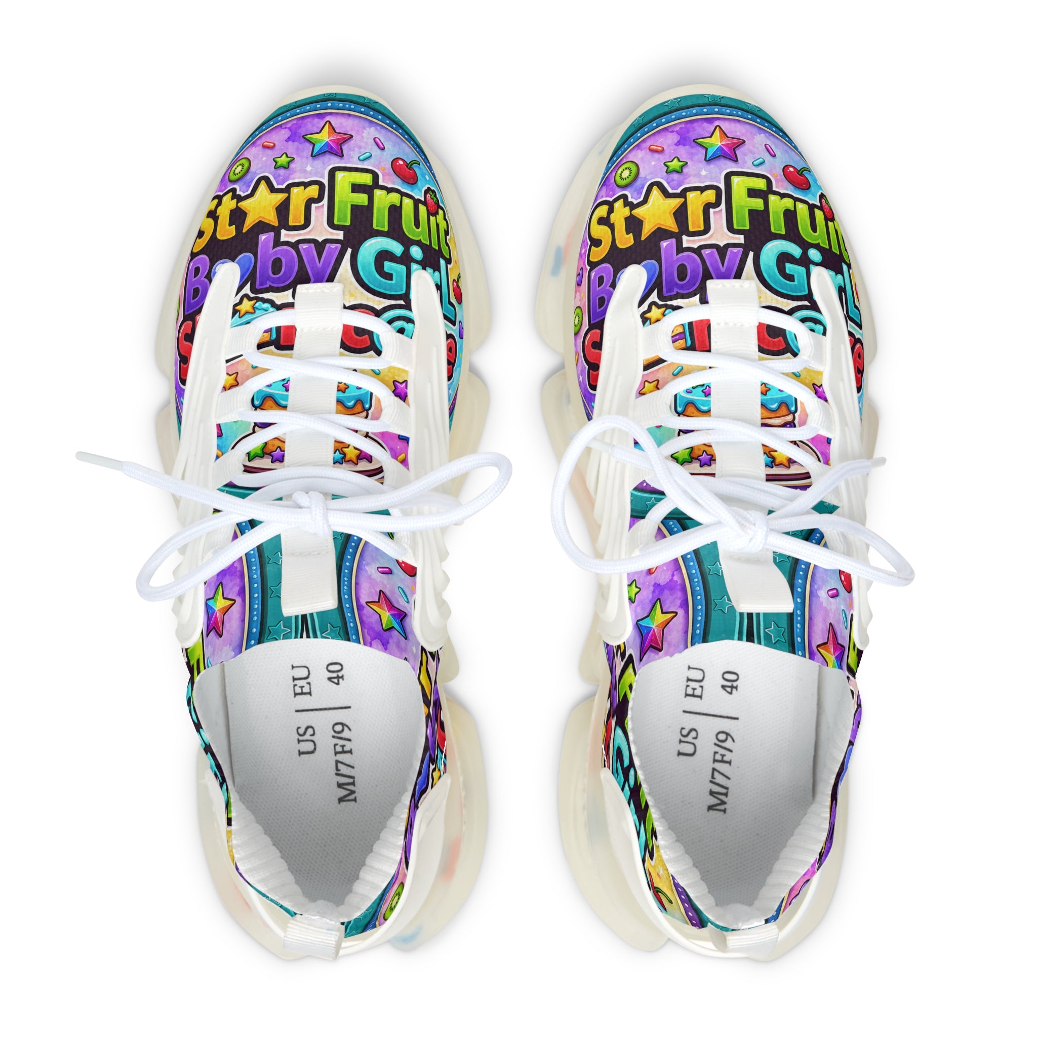 Colorful Graffiti Mesh Sneakers – 'Star Fruit Baby Shortcake' Graphic Women's Athletic Shoes