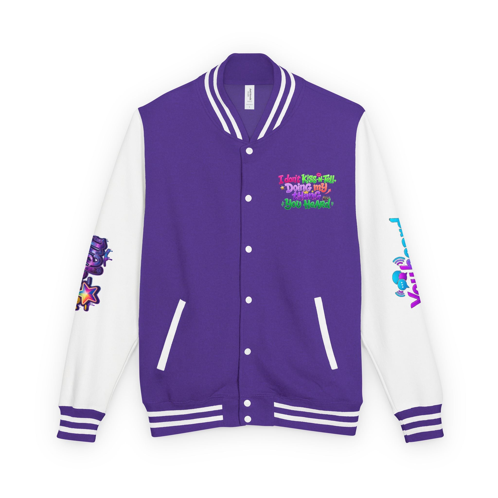Letterman Jacket — "I Don't Kiss-N-Tell, Doing My Thang You Heard" Colorful Streetwear