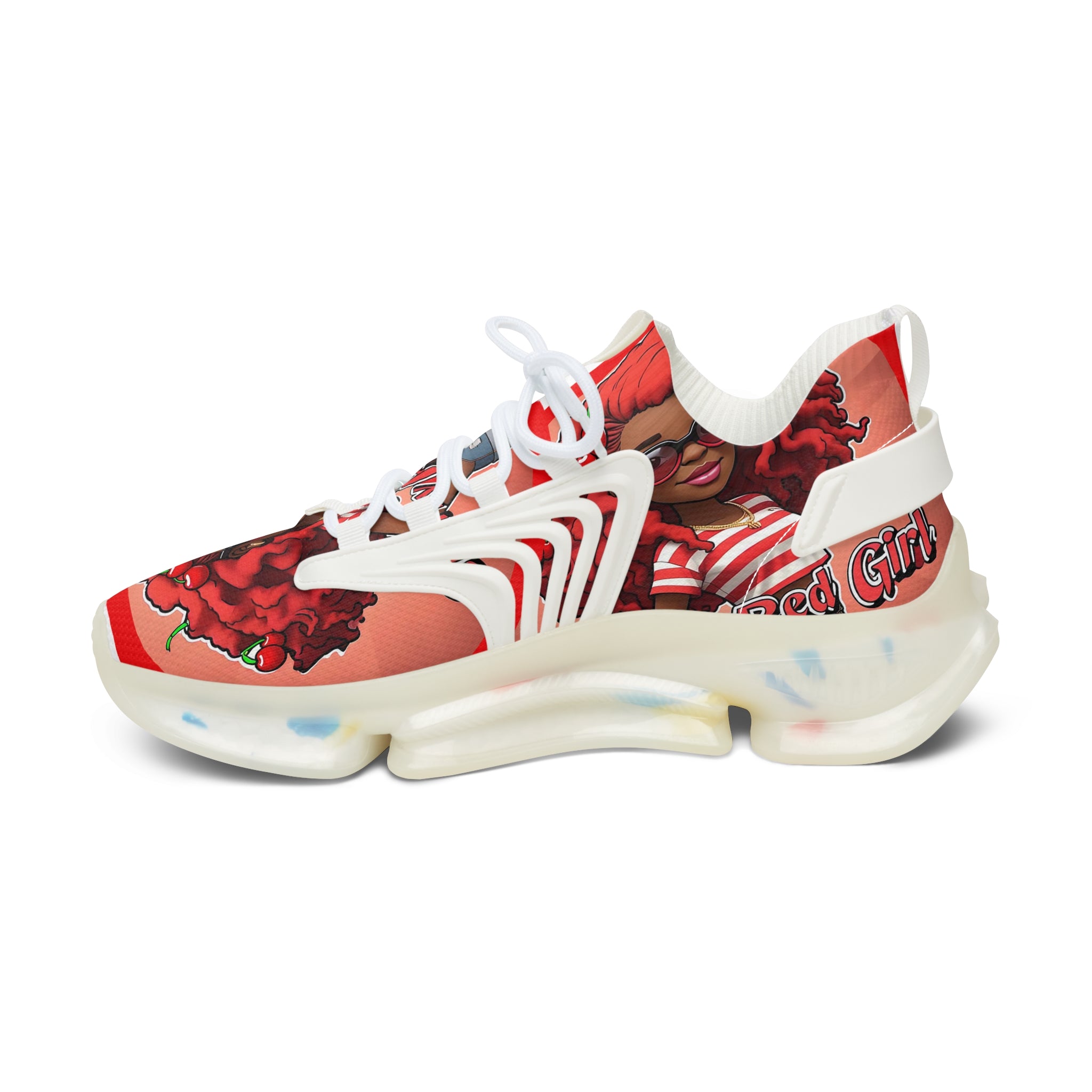 Red Curly-Haired Girl Athletic Sneakers — " Cherry Red Girl "Women's Fashion Mesh Shoes