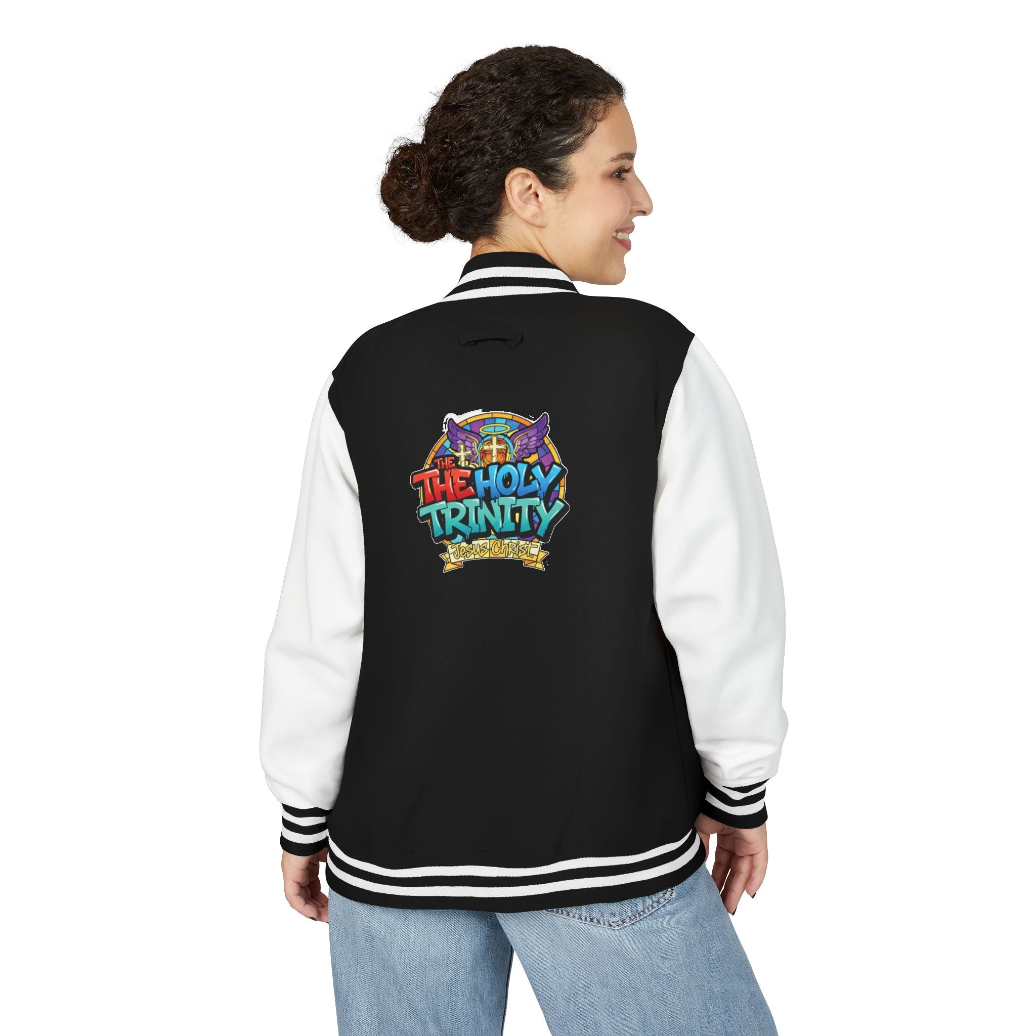 Letterman Jacket — 'The Holy Trinity' Colorful Back Print Varsity Jacket