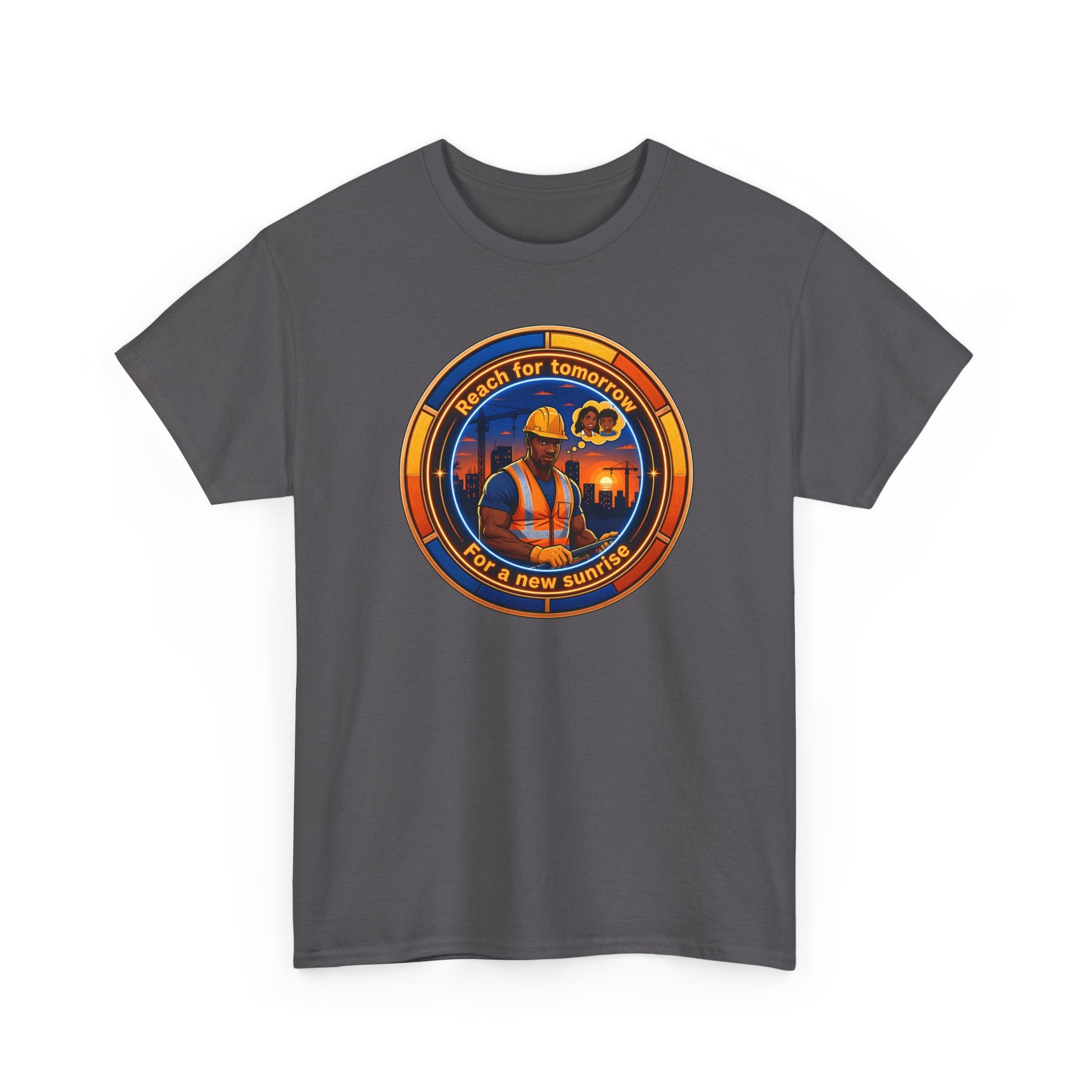 Construction Worker Sunset Tee — “Reach for Tomorrow ” Safety Crew T-Shirt
