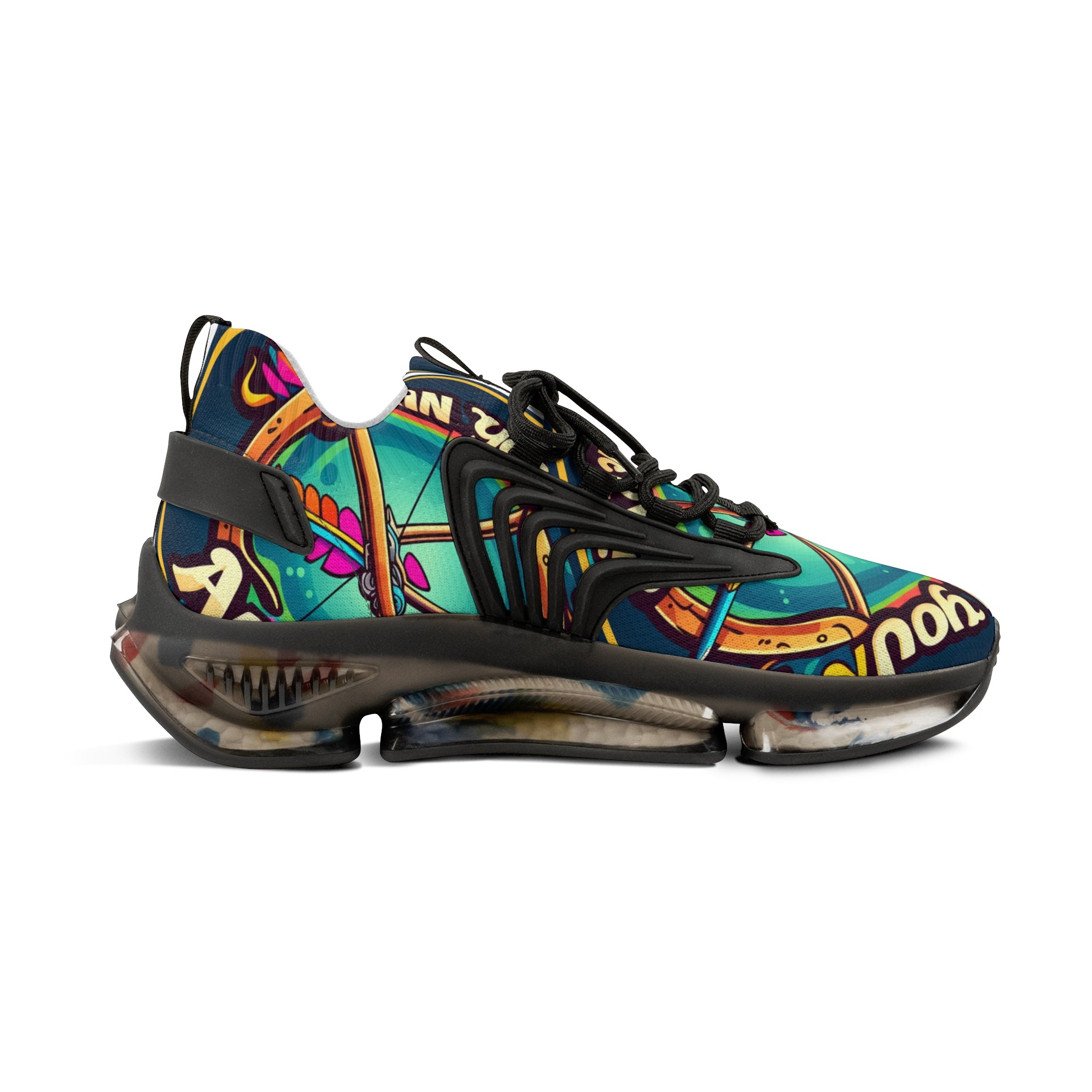 Men's Mesh Sneakers —" Can You Archery "Retro Cosmic Graphic Athletic Shoes