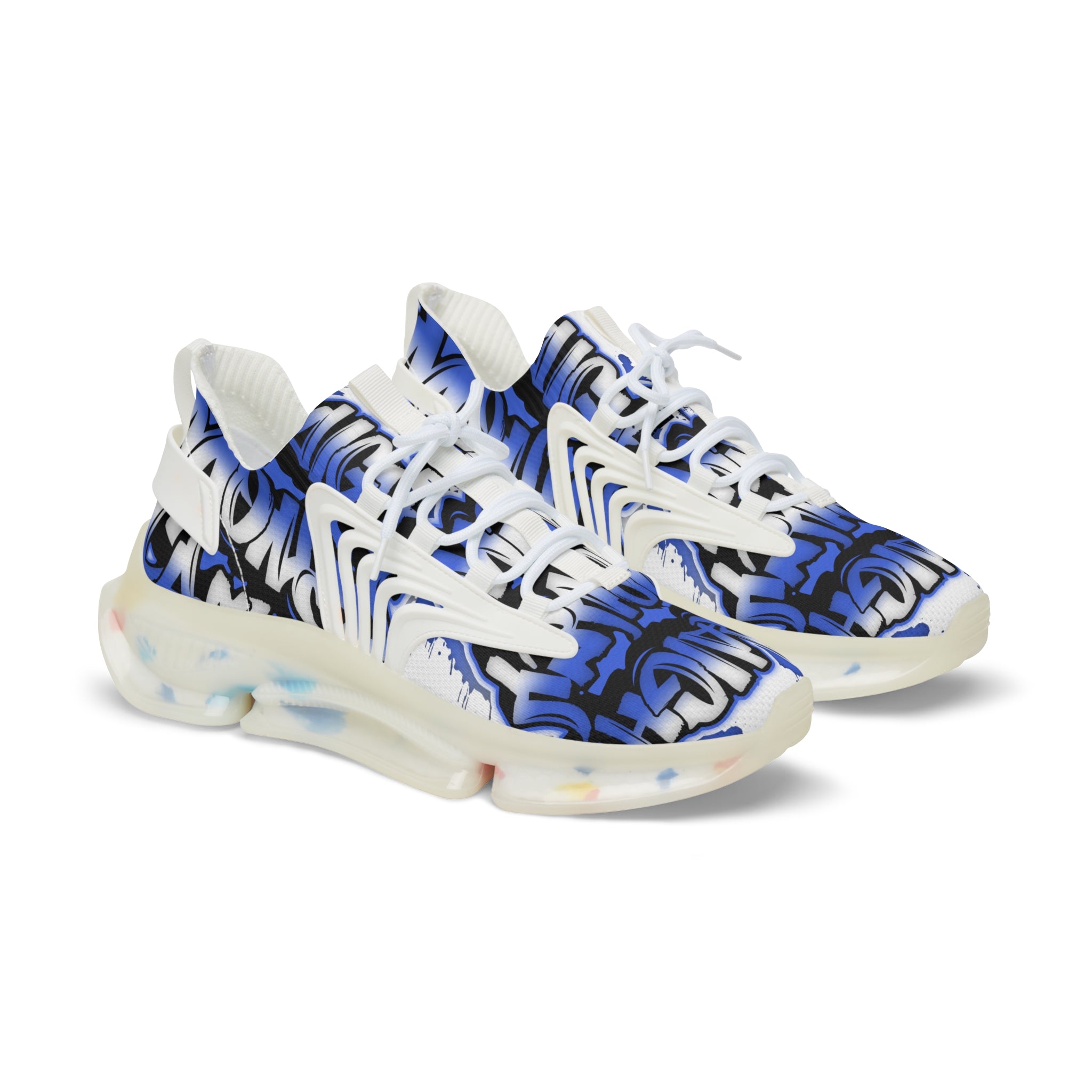 Men's Blue Graffiti Mesh Sneakers — "Straight Money Crew" Breathable Streetwear Athletic Shoes