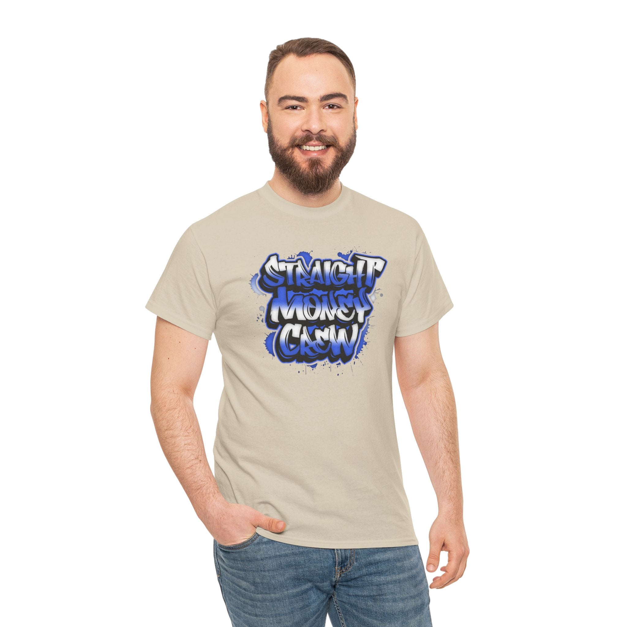 T-Shirt — "Stackin' Money Crew" Blue Graffiti Graphic Tee