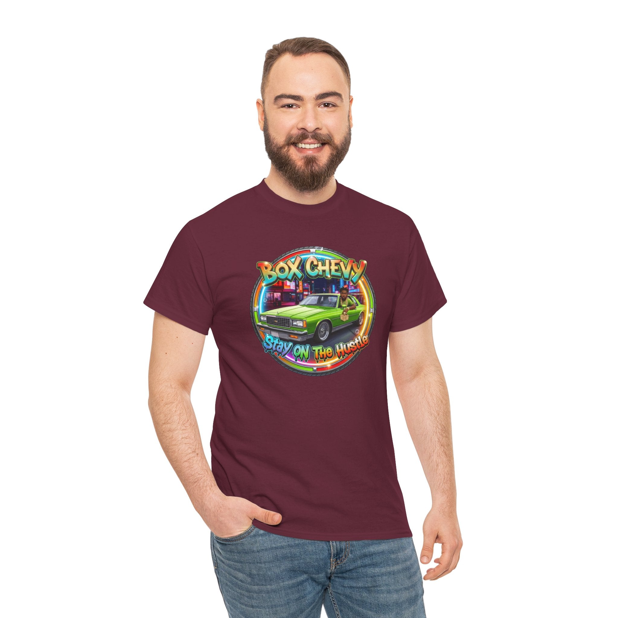 Vintage Chevy Truck Tee — "Box Chevy Stay On The Hustle" Retro Car Graphic Shirt