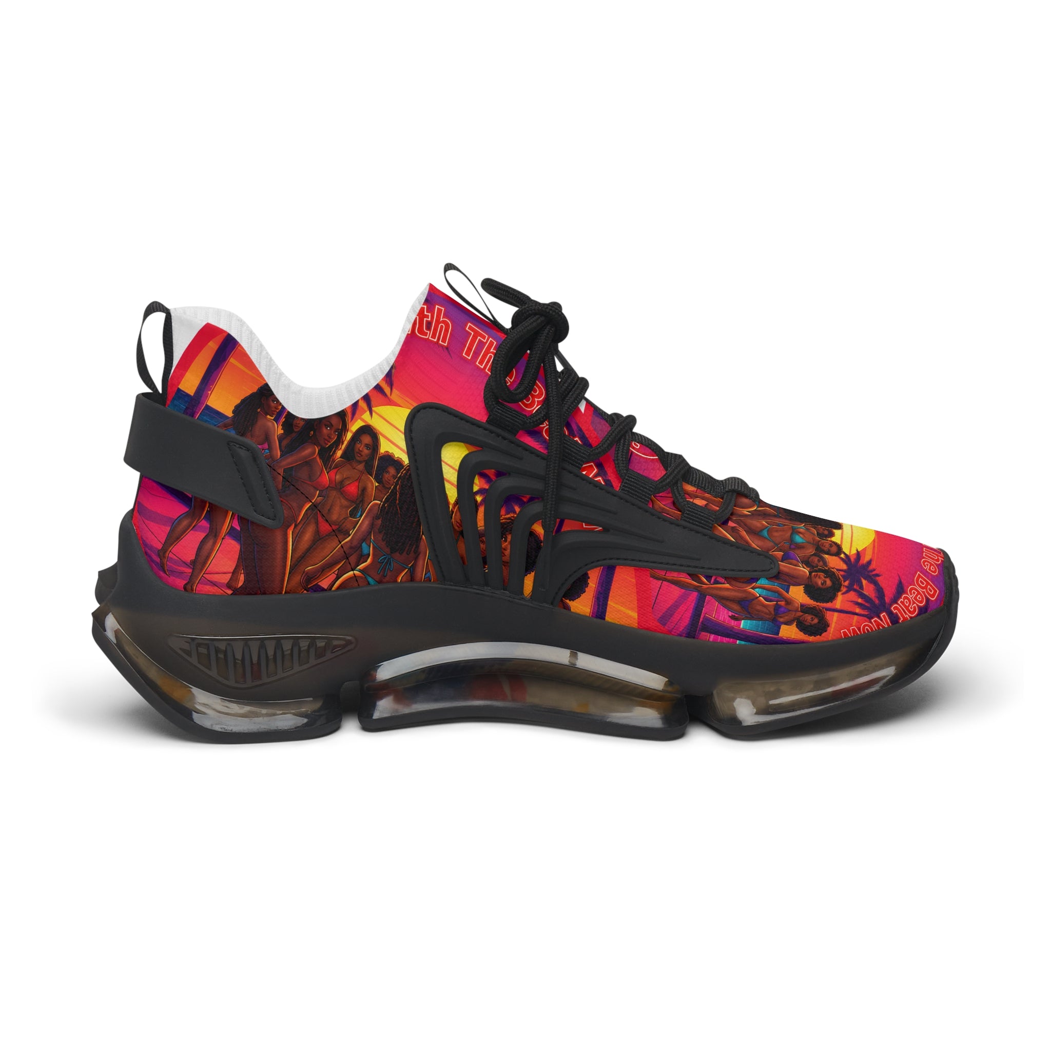 Women's Mesh Sneakers — Vibrant Sunset Beach Print Athletic Shoes