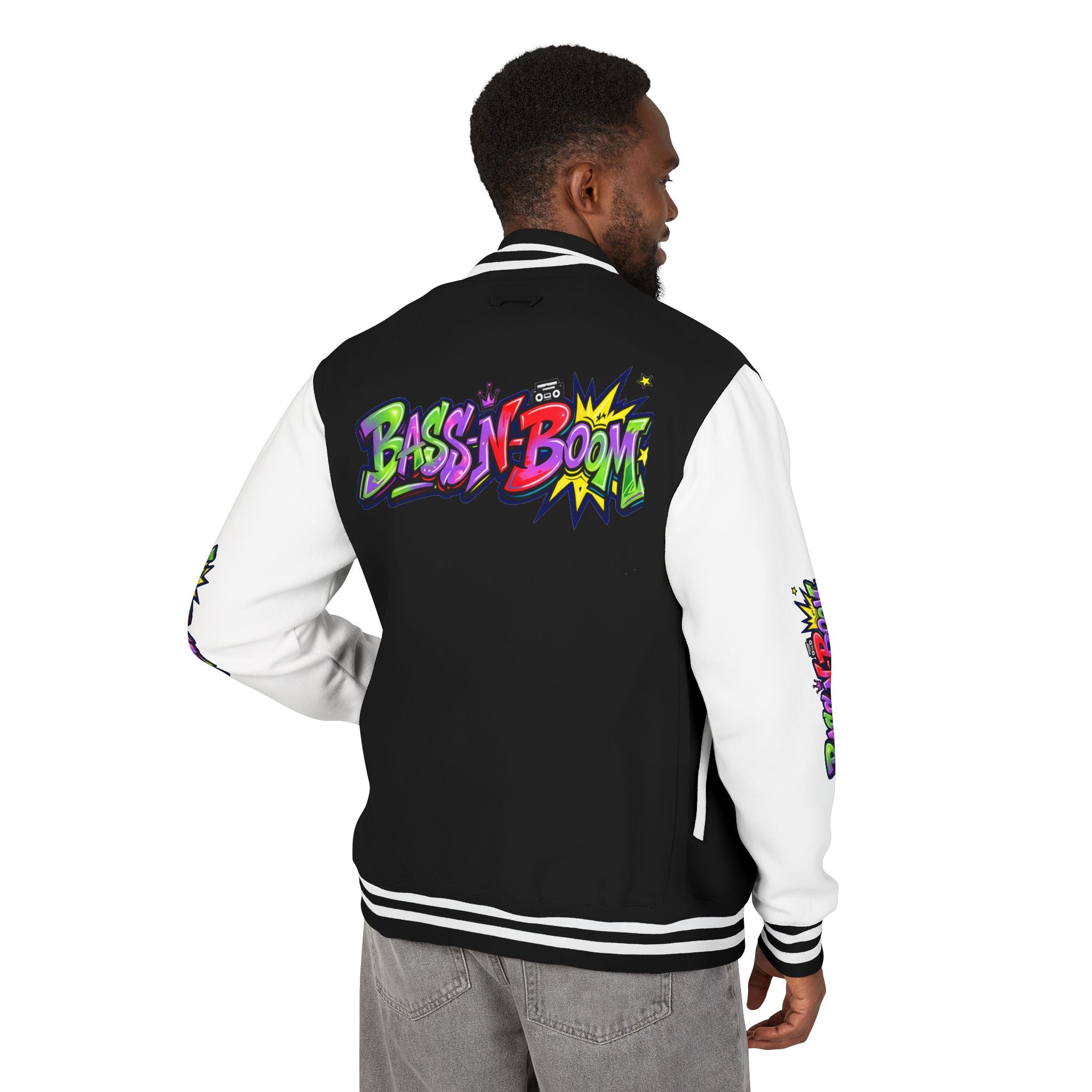 Letterman Jacket — 'Bass N Boom' Graffiti Bomber