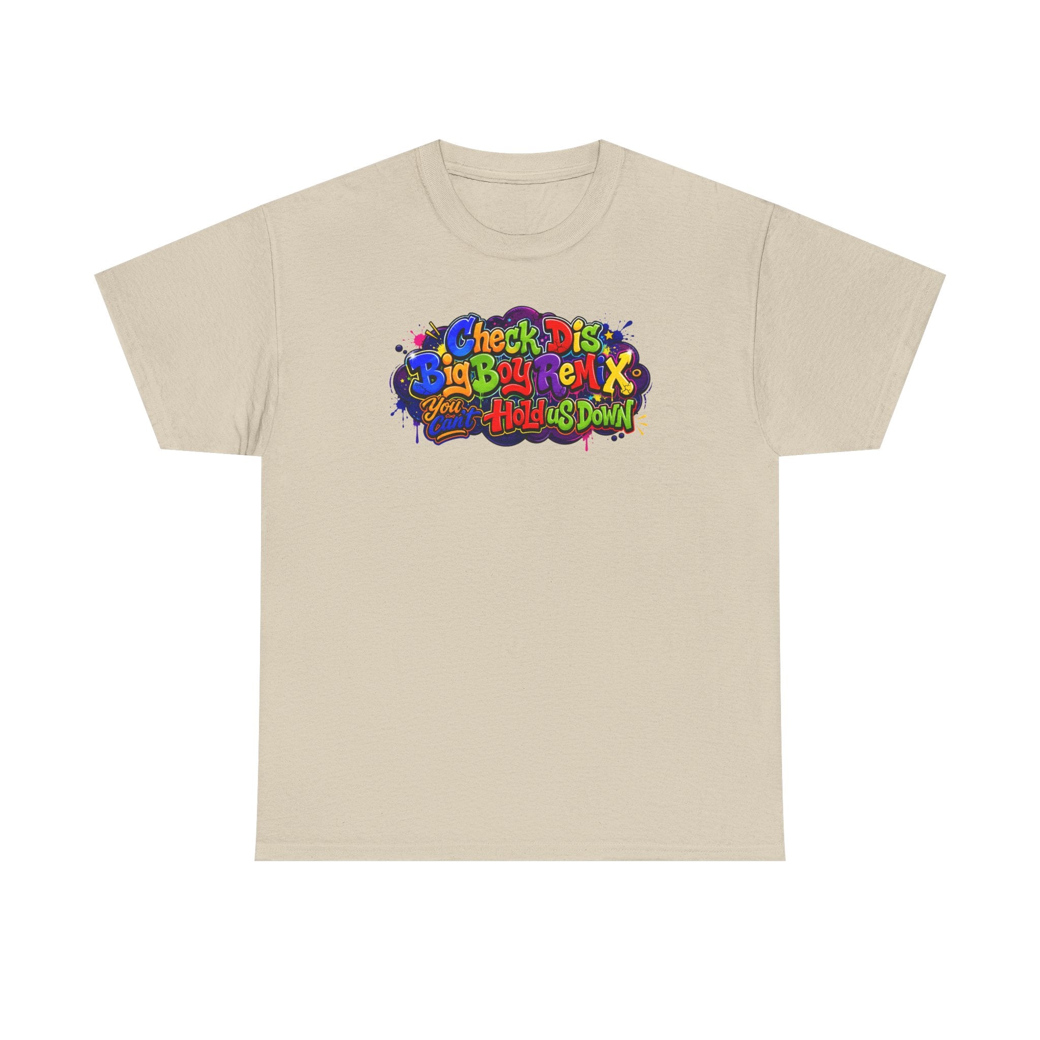 Graphic Tee — Colorful 'Check Dis Big Boy Remix' Retro Street Art T-Shirt