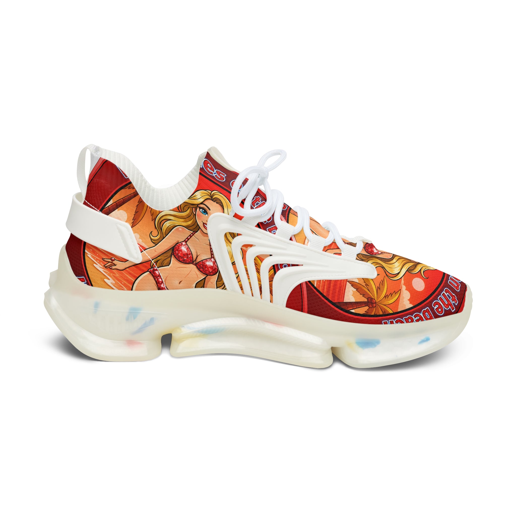 Women’s Mesh Sneakers — Retro Pinup Mermaid Graphic Athletic Shoes