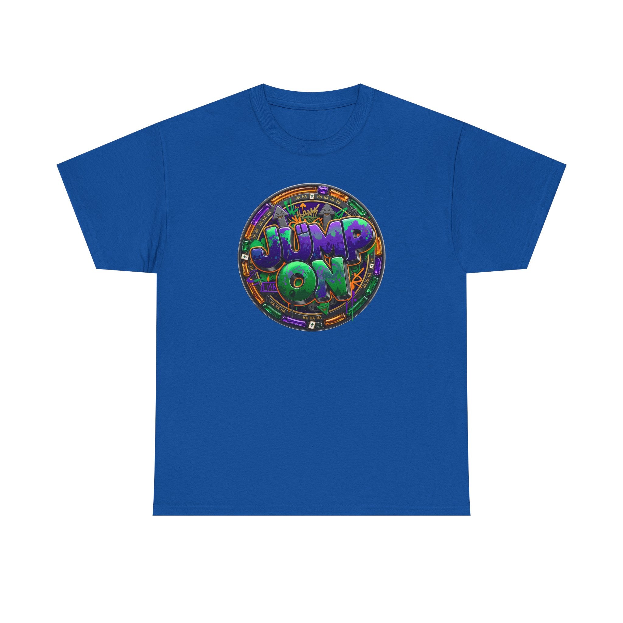 " Jump On" Circle Graphic Tee — Retro Neon Streetwear T-Shirt