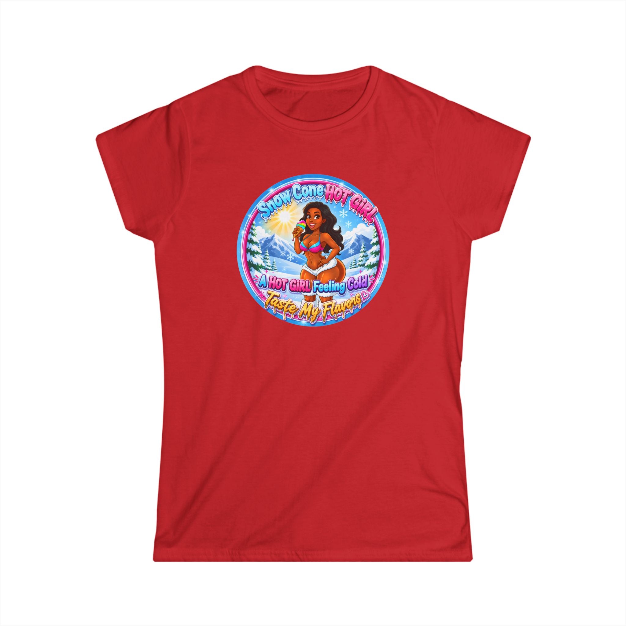 T-Shirt — Retro Beach Pinup Tee with ''Snow Cone Hot Girl" Tropical Graphic