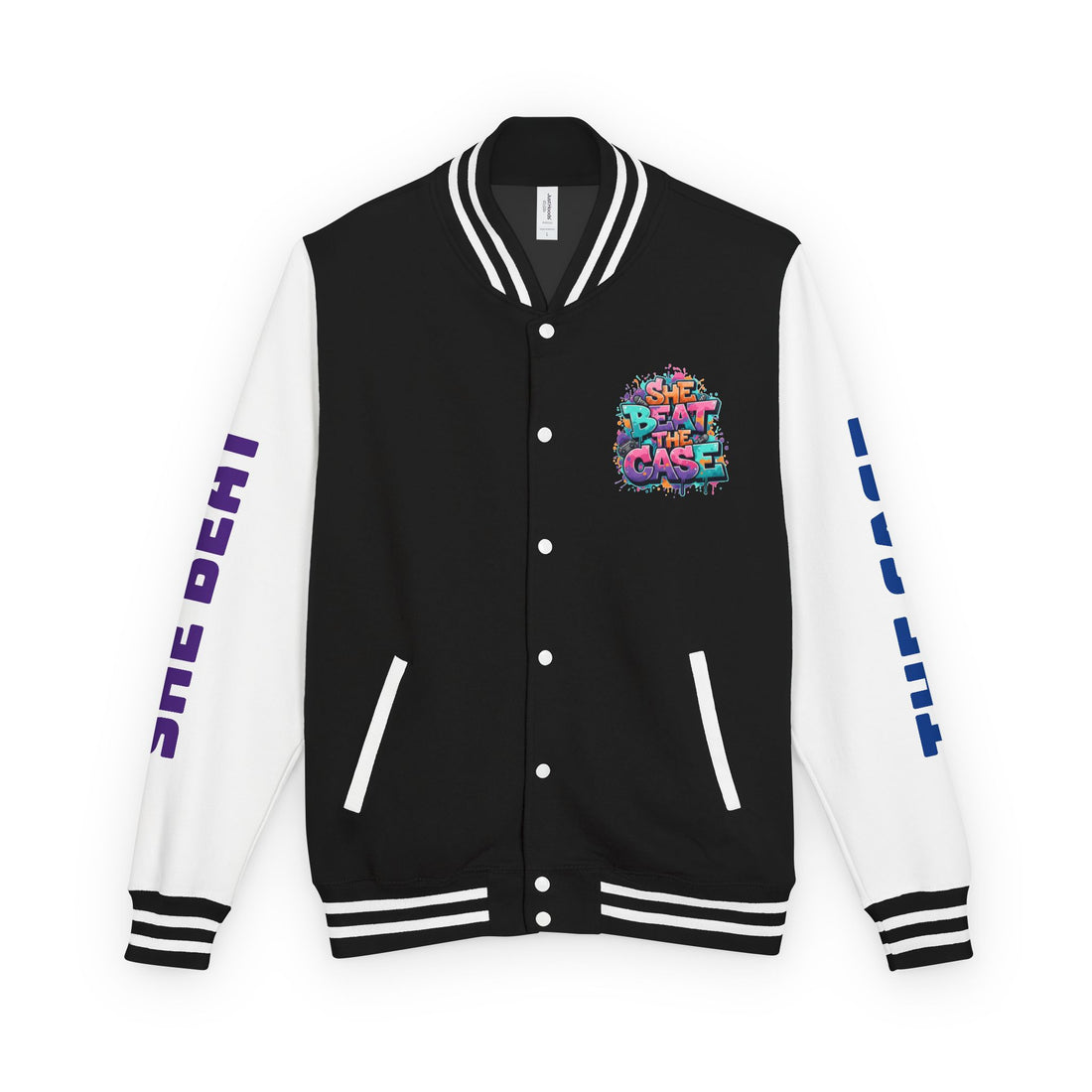 Letterman Jacket — “She Beat the Case” Colorful Graffiti Backprint