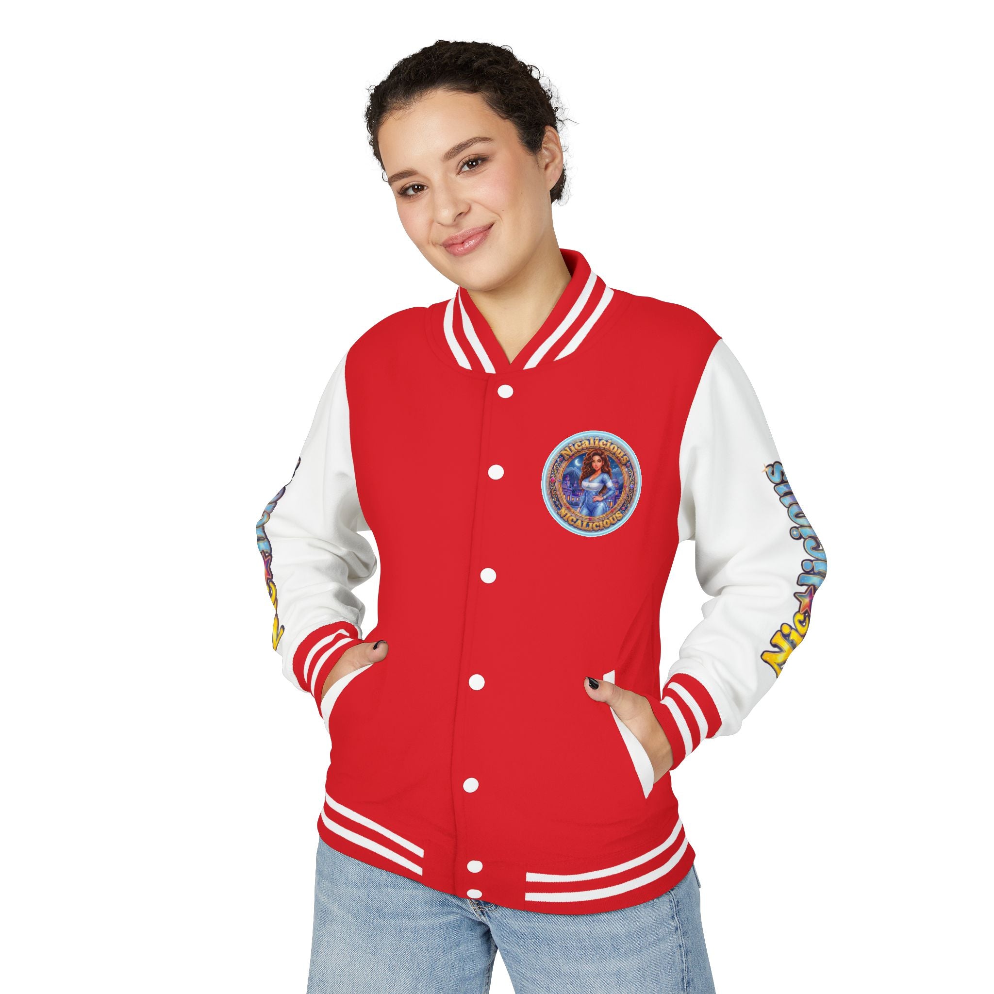 "Nicalicious" Letterman Jacket - Retro Pinup Graphic Varsity Bomber