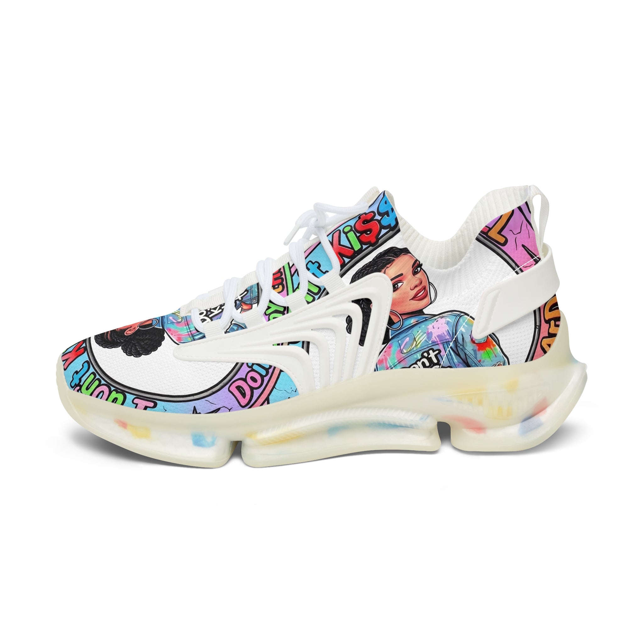 Women’s Mesh Sneakers — " I Don't kiss-N Tell"Colorful Retro Pop Art Design