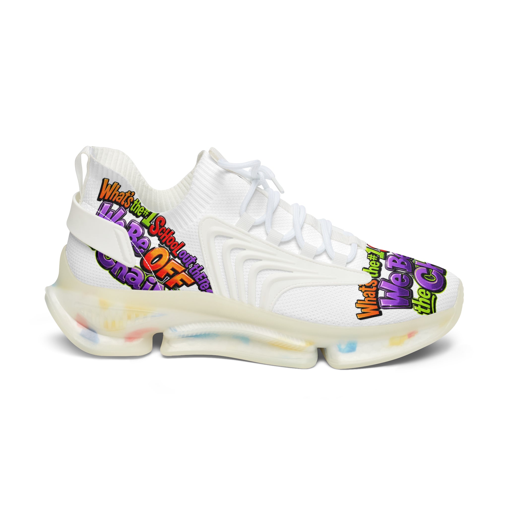 Mesh Sneakers — Colorful "We Be Off the Chain" Graphic Athletic Shoes