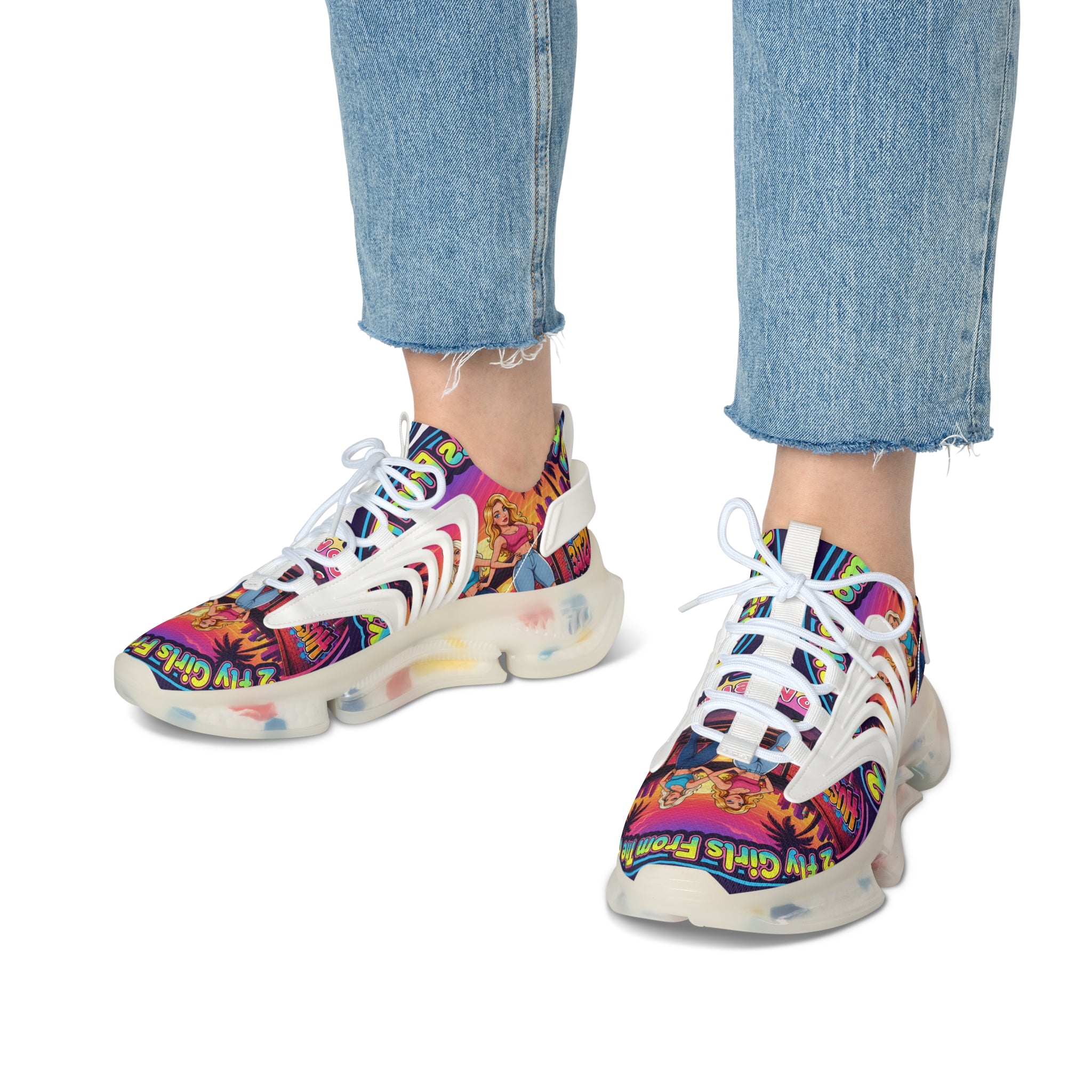 Women's Mesh Sneakers — Retro 'Girls From The City' Graphic Athletic Shoes