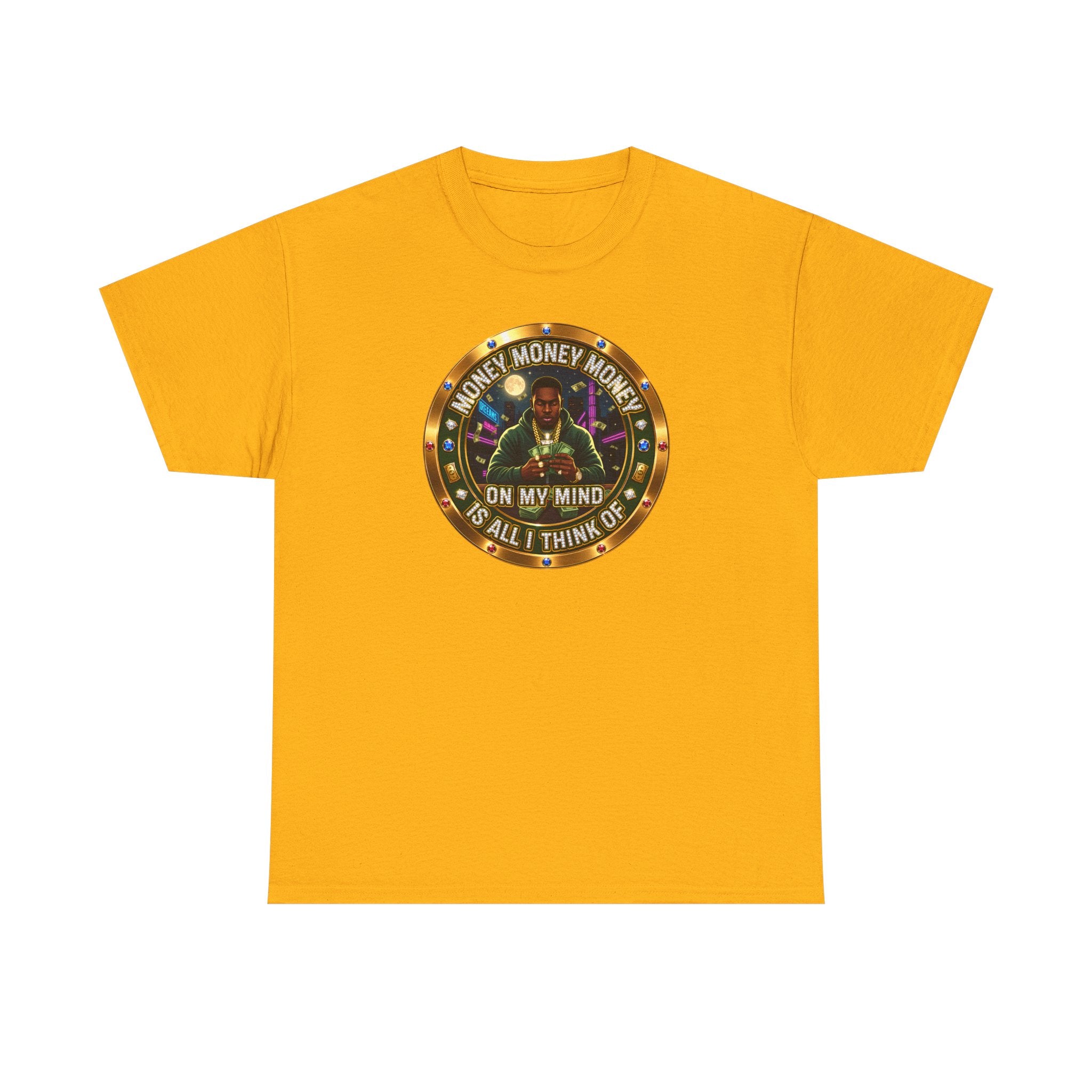 "Money On My Mind" Graphic Tee — Retro Casino Coin Design