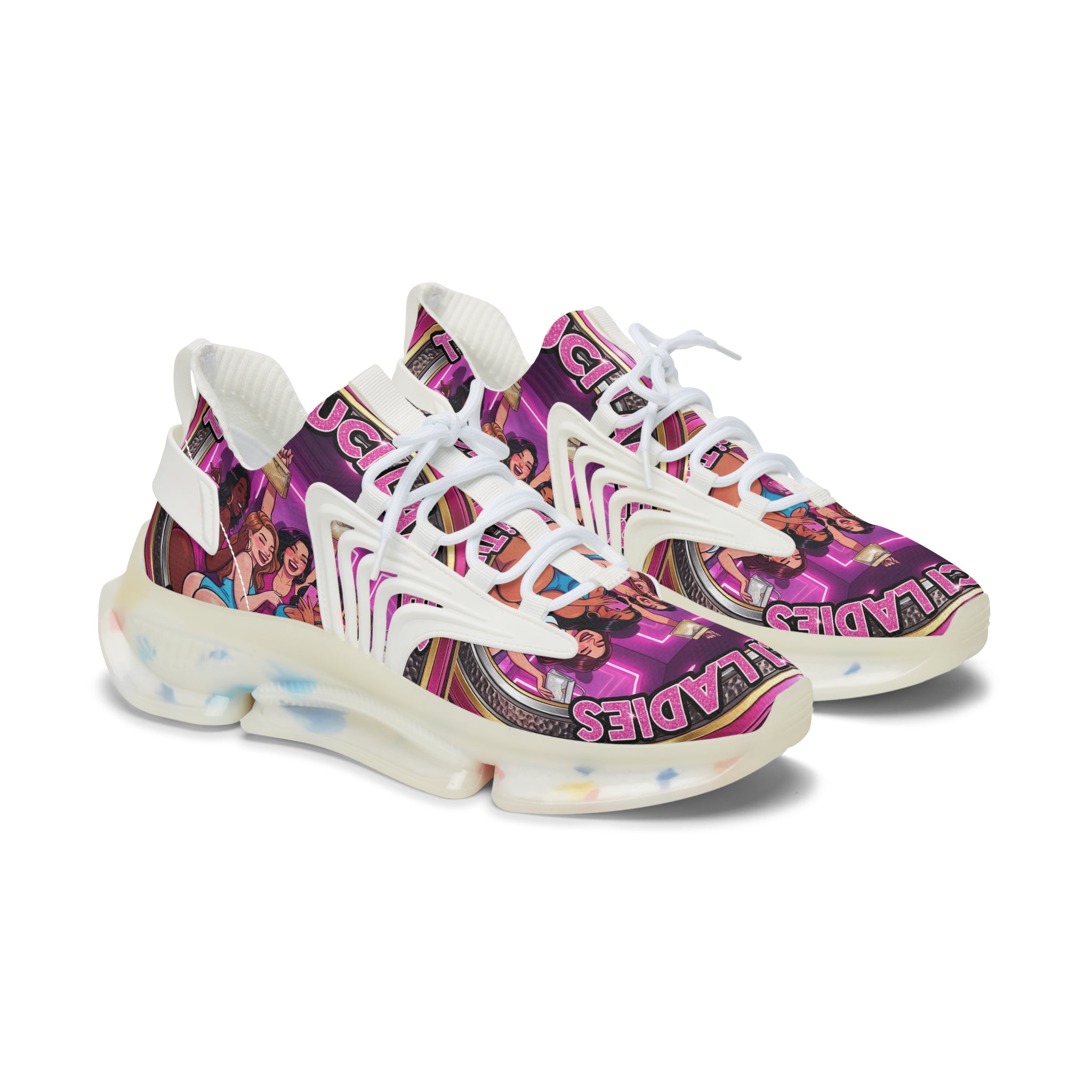 Mesh Sneakers —" The Tuci Ladies " Retro Pink Disco Club Graphic Women's Athletic Shoes