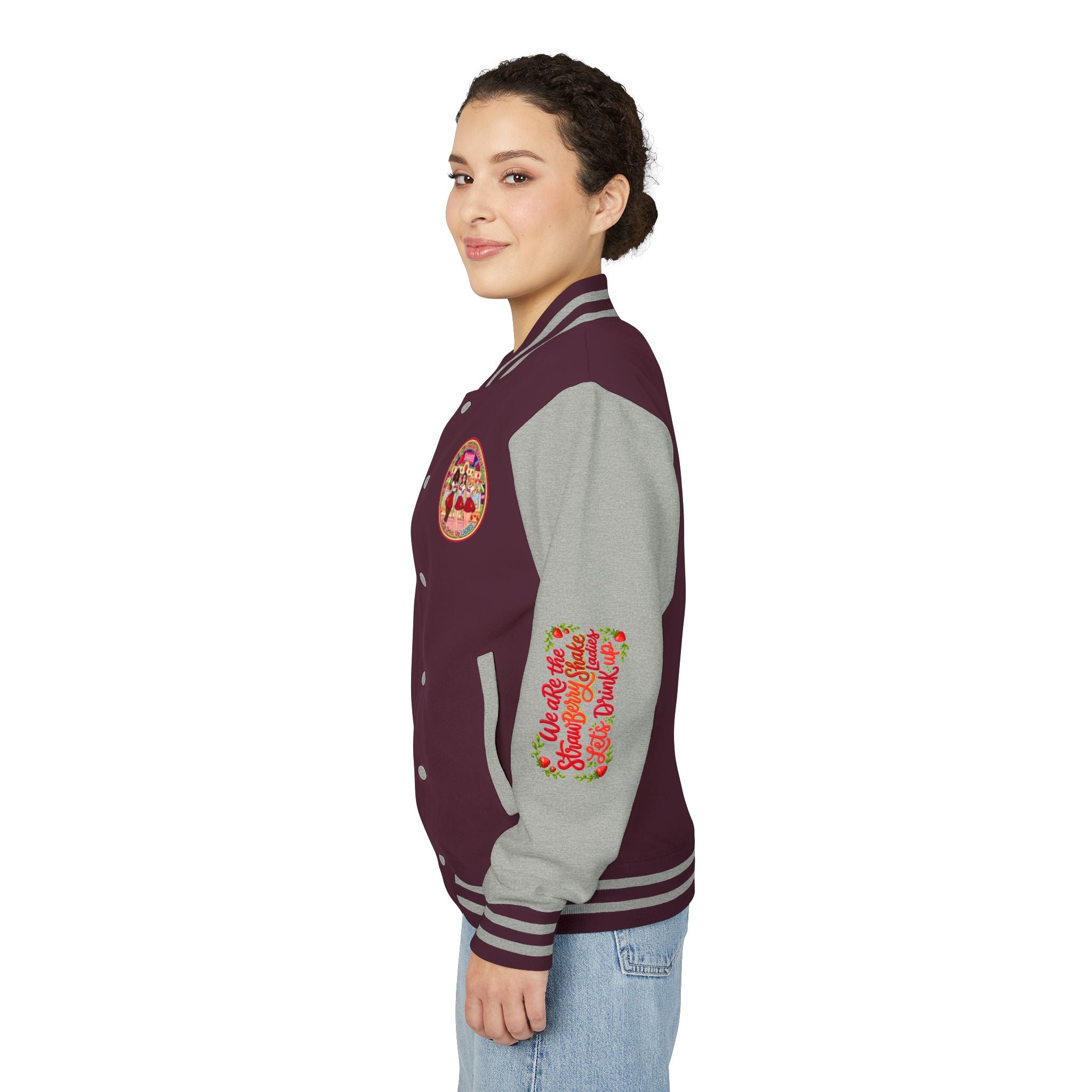 Letterman Jacket — " We Are The Strawberry Shake Ladies " Retro 'Shakee' Strawberry Girls Varsity Jacket