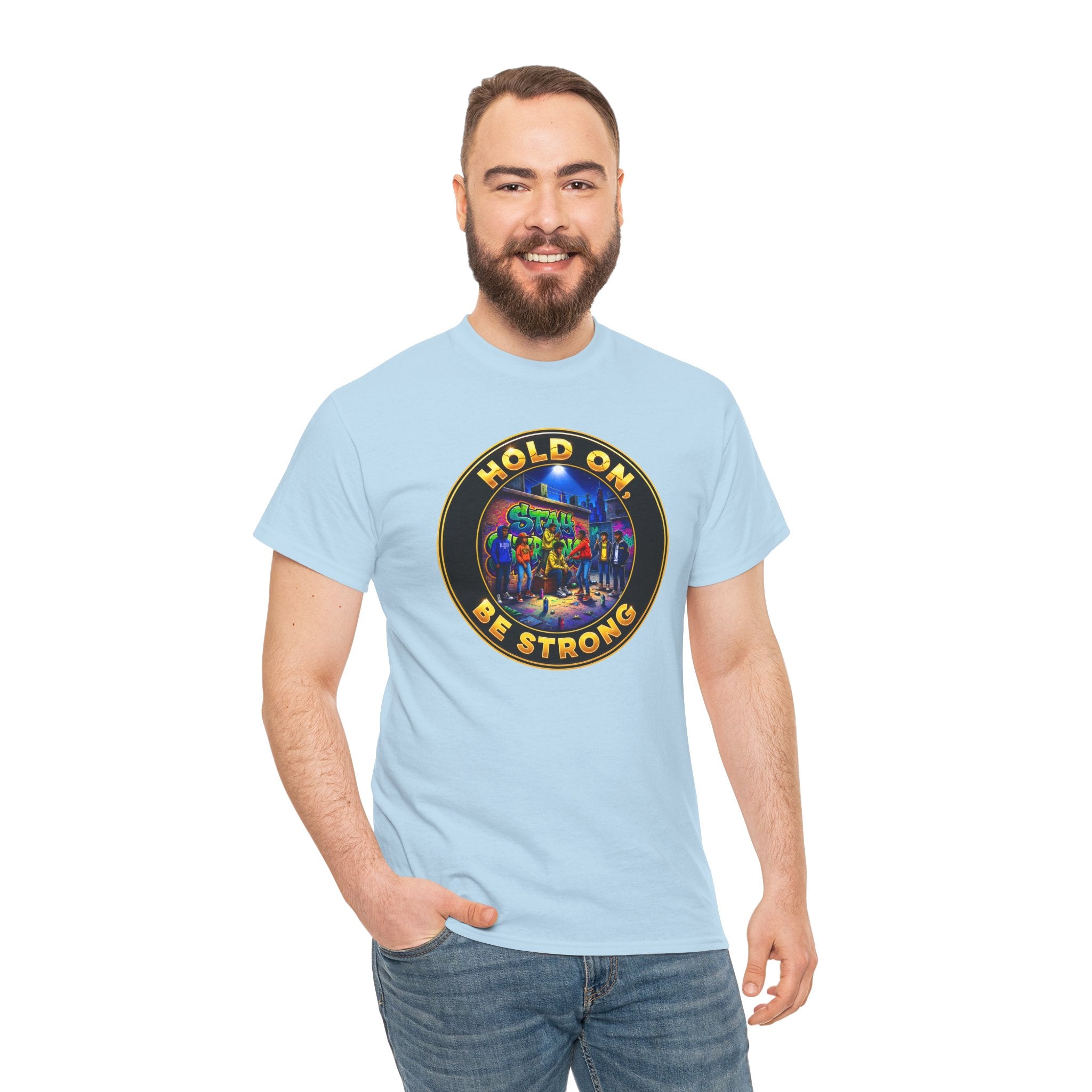 T-Shirt — 'Hold On Be Strong' Inspirational Retro Circle Graphic Tee