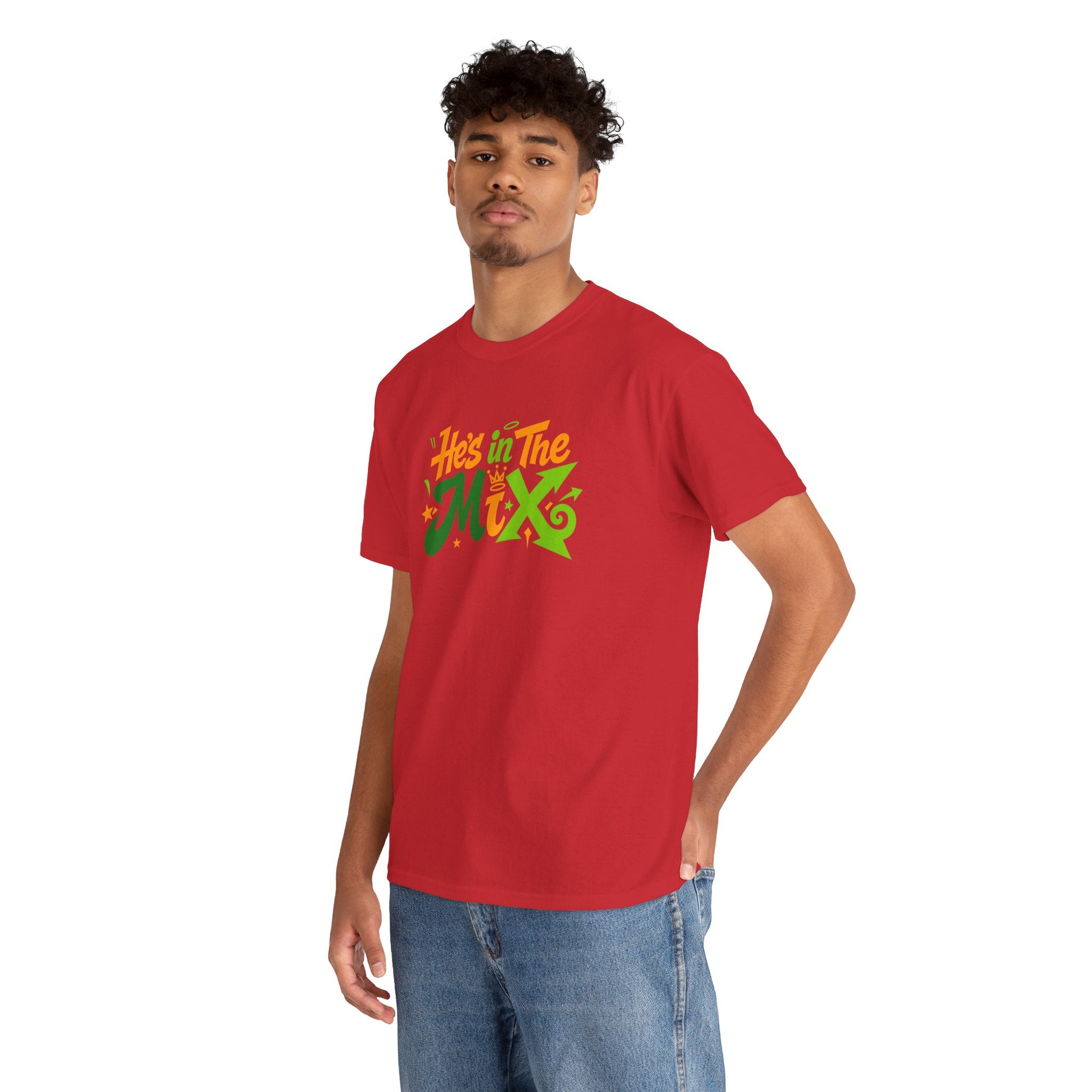 "He's in the Mix" T-Shirt — Retro Green & Orange DJ/Music Tee