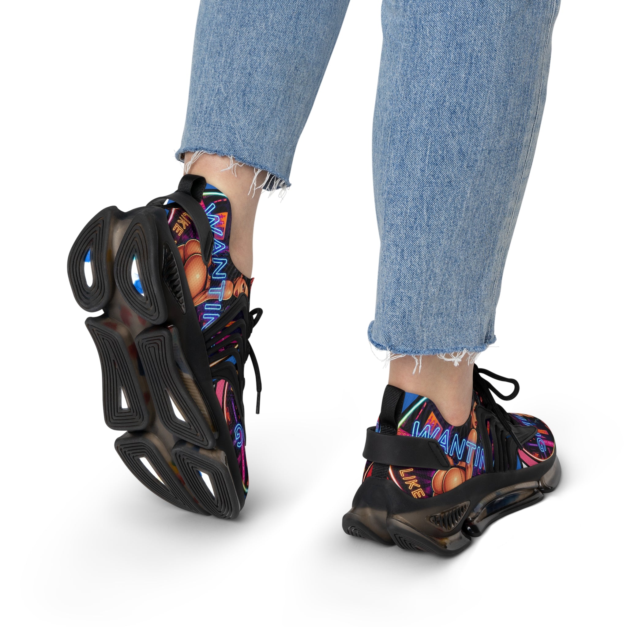 Women's Mesh Sneakers — Bold Neon Graphic Women’s Athletic Shoes :Grab It Wanting" Design