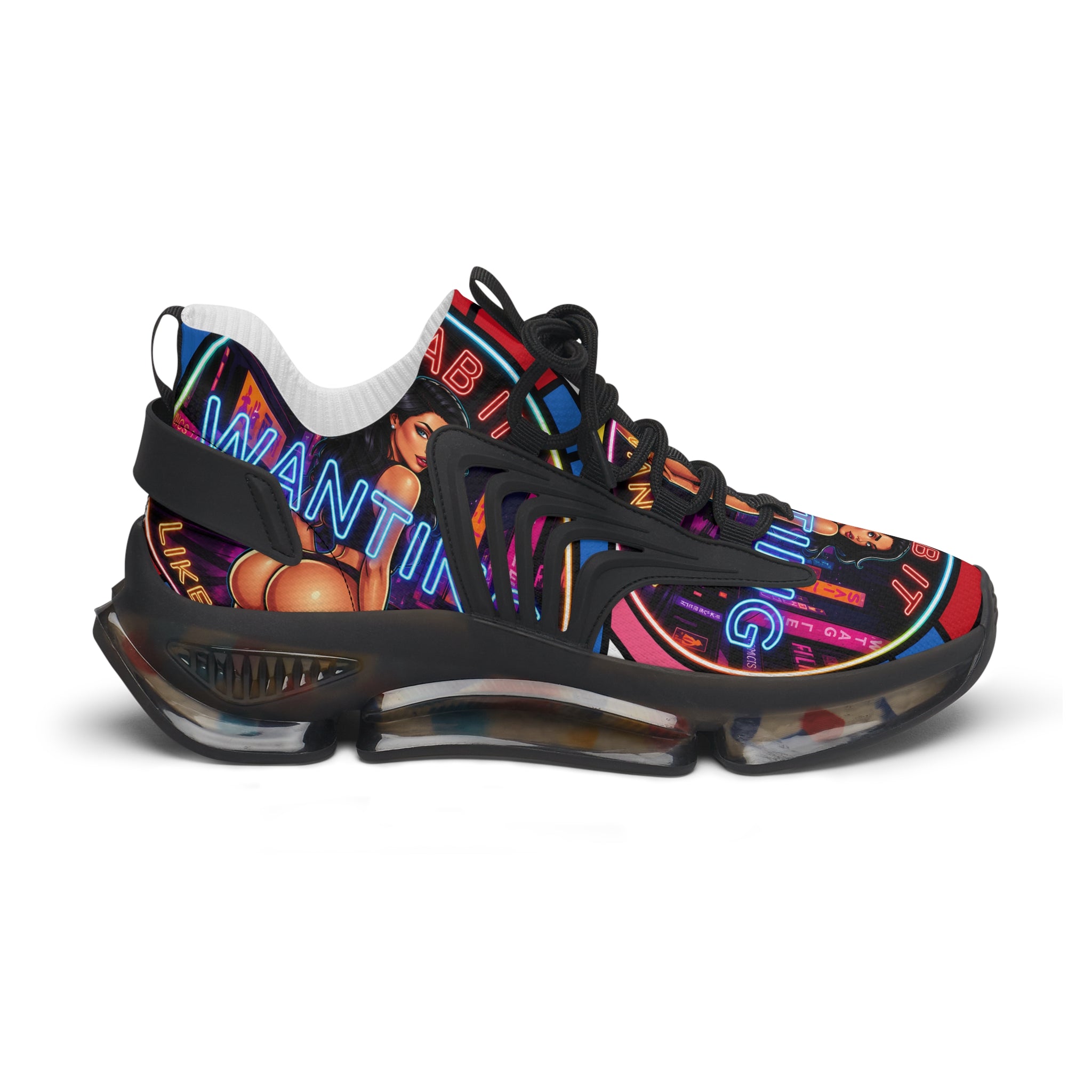 Women's Mesh Sneakers — Bold Neon Graphic Women’s Athletic Shoes :Grab It Wanting" Design