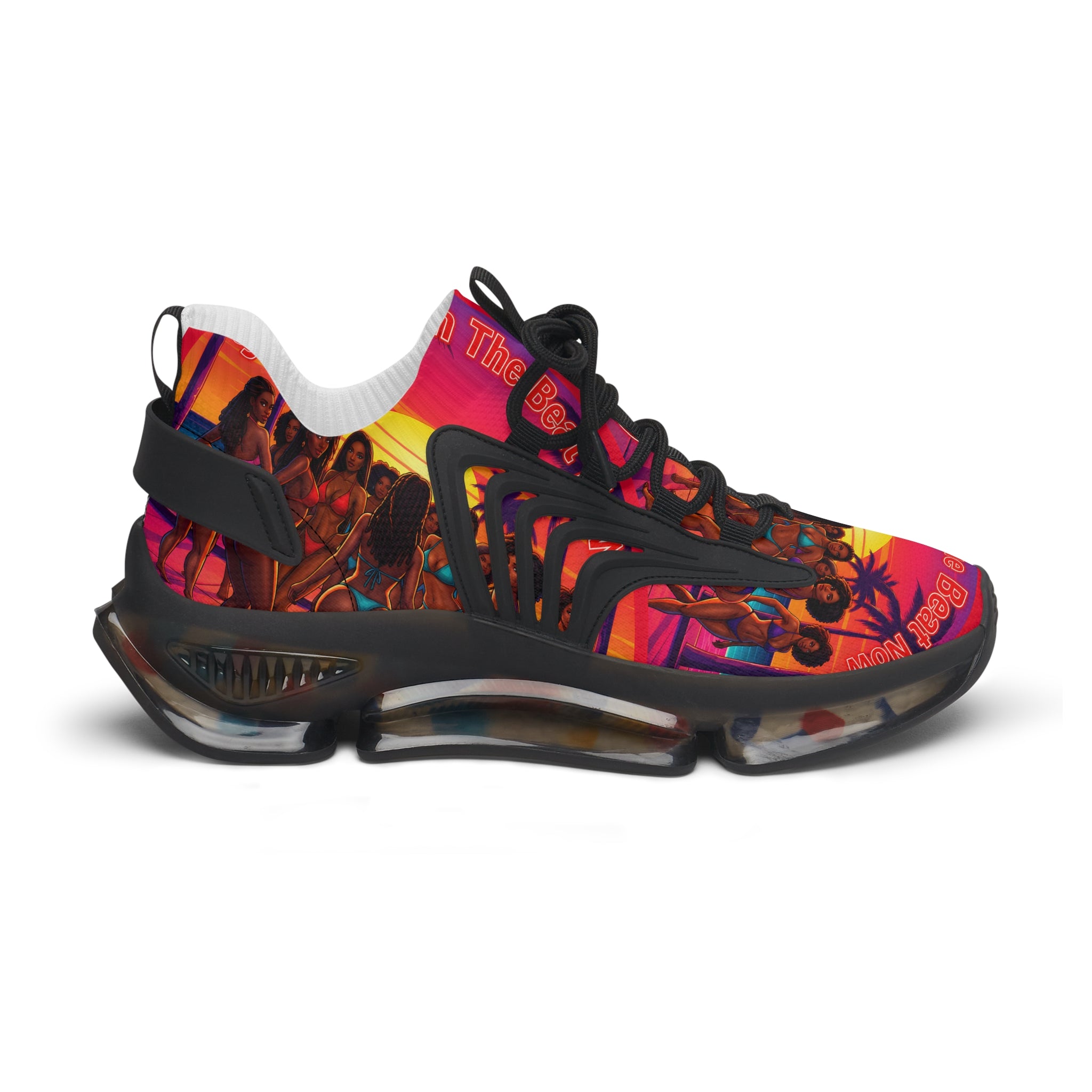 Women's Mesh Sneakers — Vibrant Sunset Beach Print Athletic Shoes