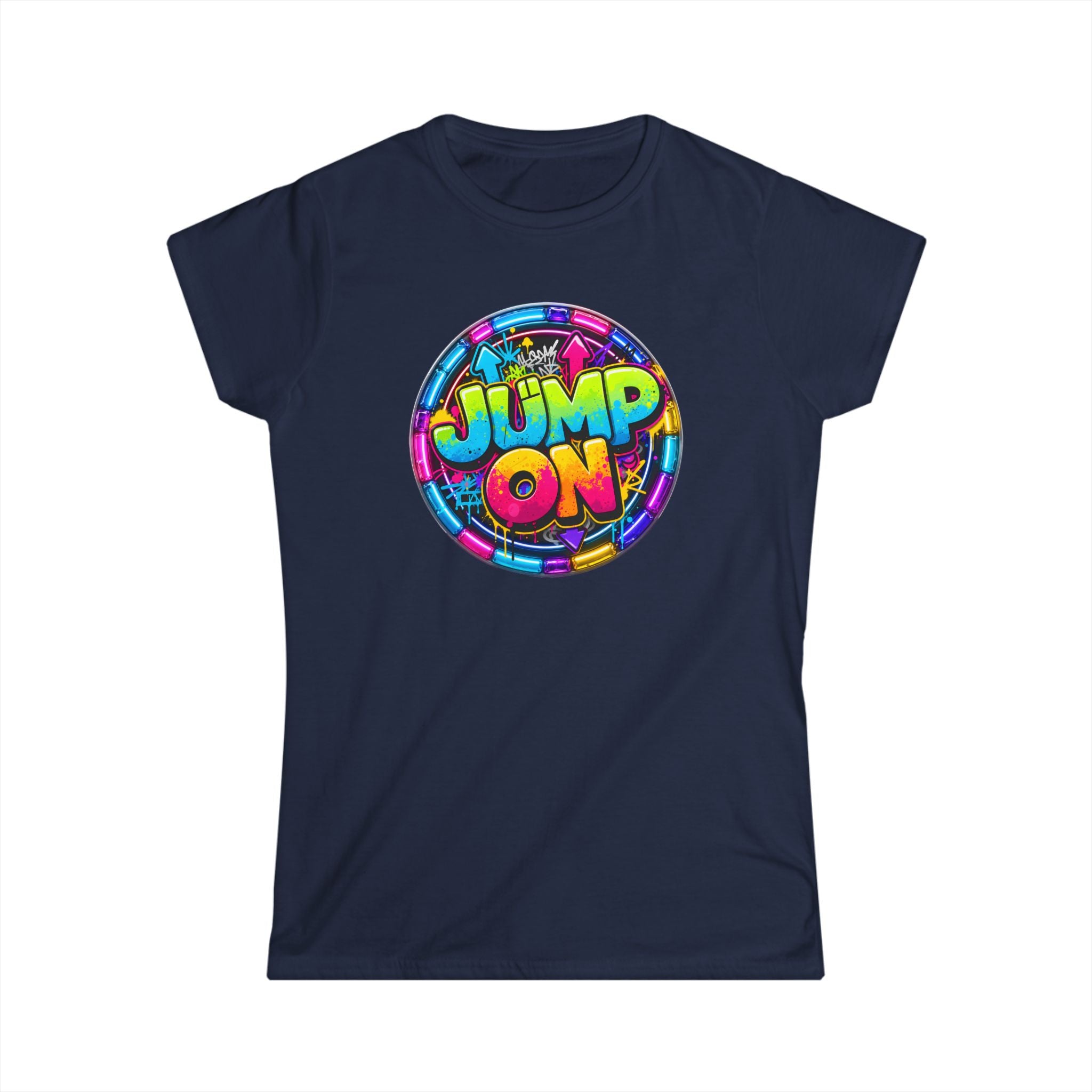 Women’s Tee — " Jump On" Classic White Softstyle Short Sleeve Shirt