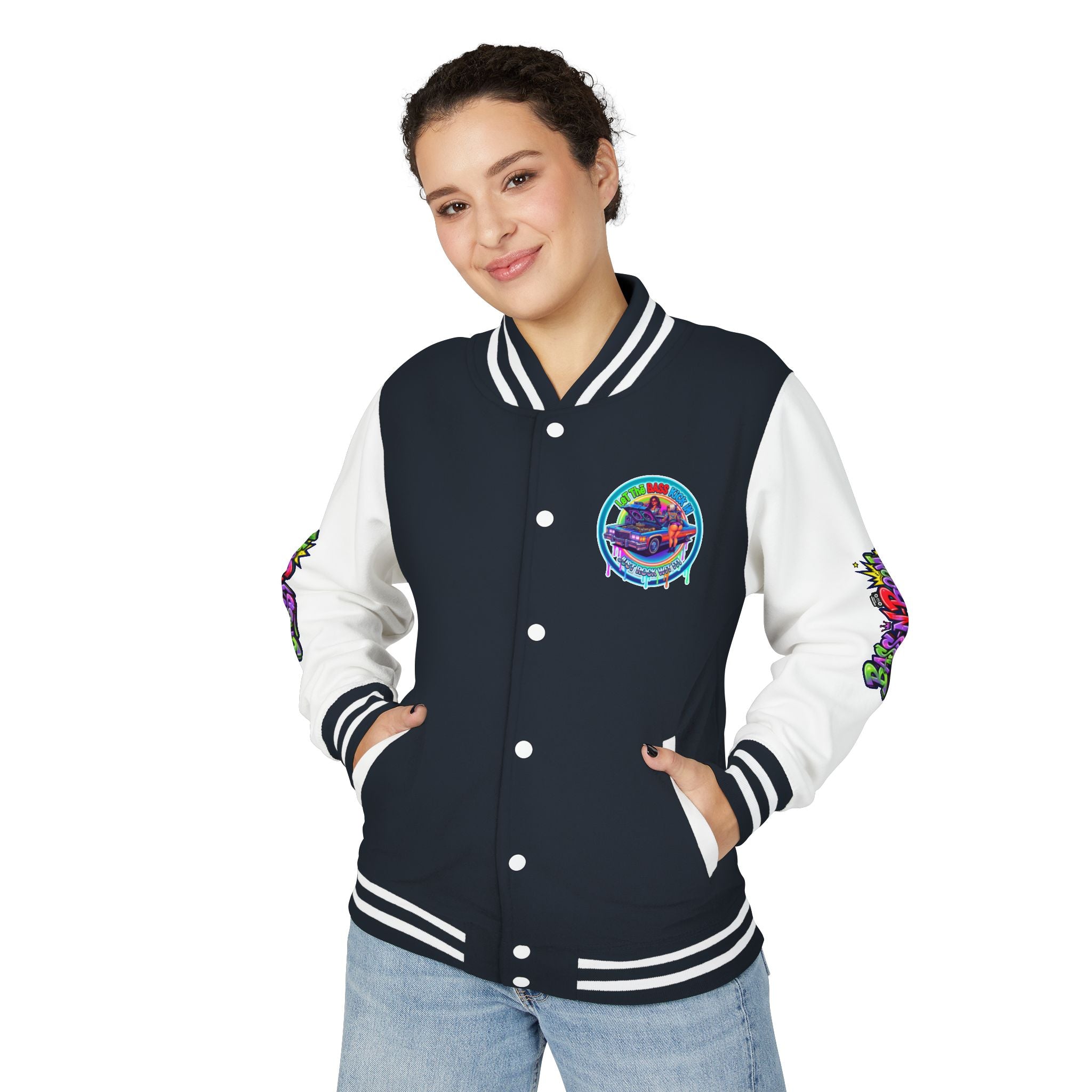 Letterman Jacket — ' Let The Bass Kick In' Retro Lowrider Crew Graphic