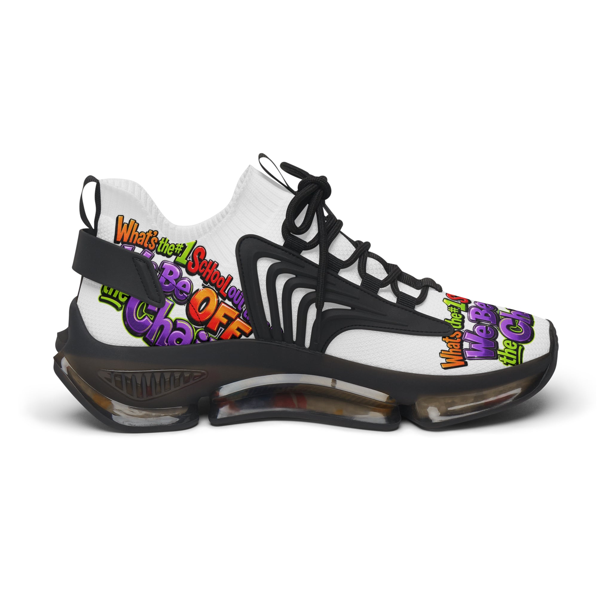 Mesh Sneakers — Colorful "We Be Off the Chain" Graphic Athletic Shoes