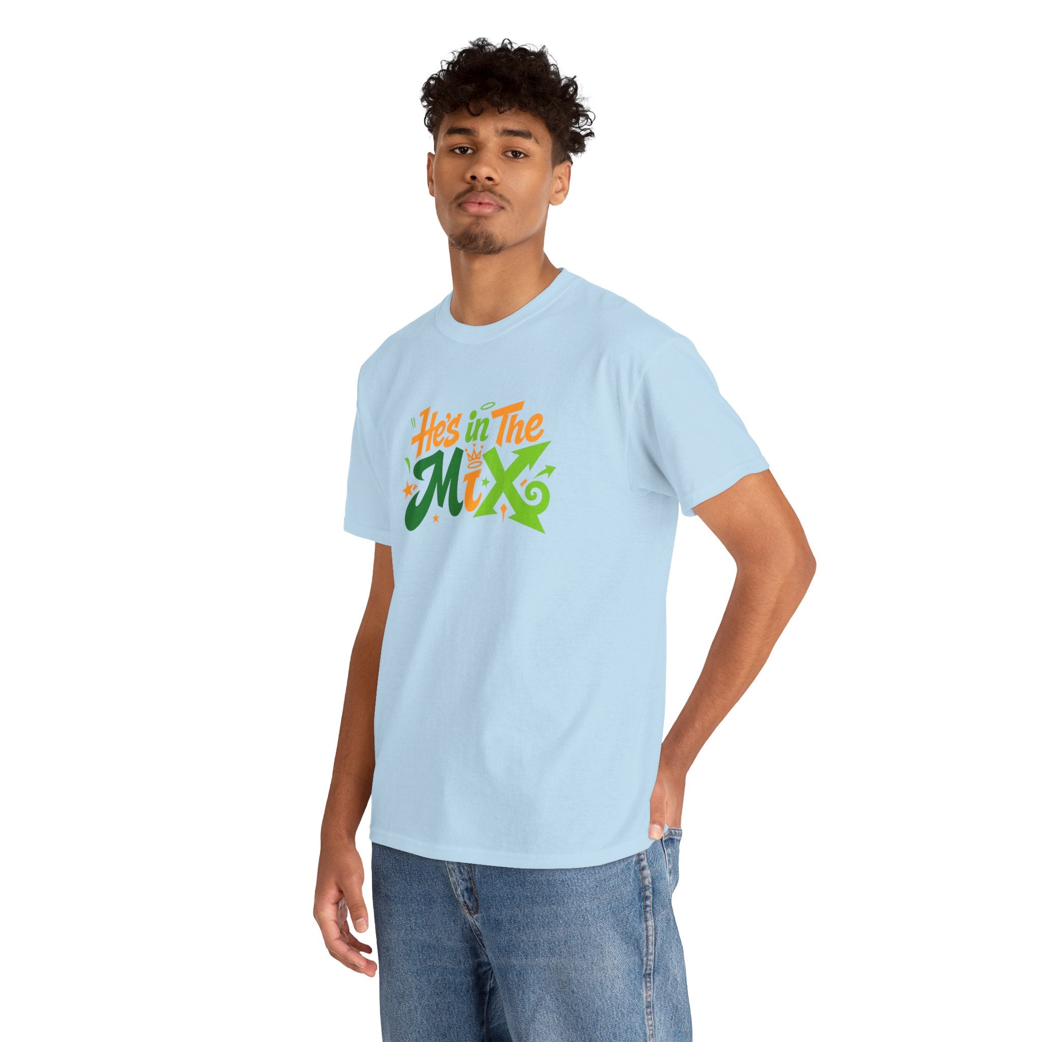 "He's in the Mix" T-Shirt — Retro Green & Orange DJ/Music Tee