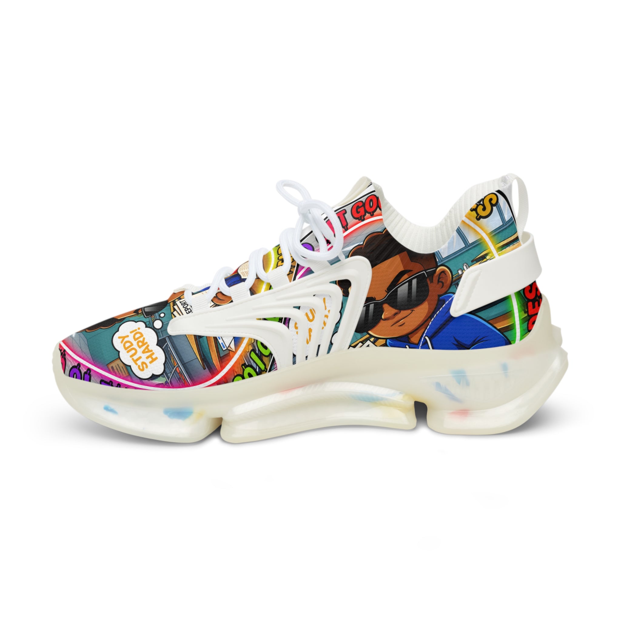 Men's Mesh Sneakers — "I Have To Get Good Grades" Colorful Urban Cartoon Print Athletic Shoes